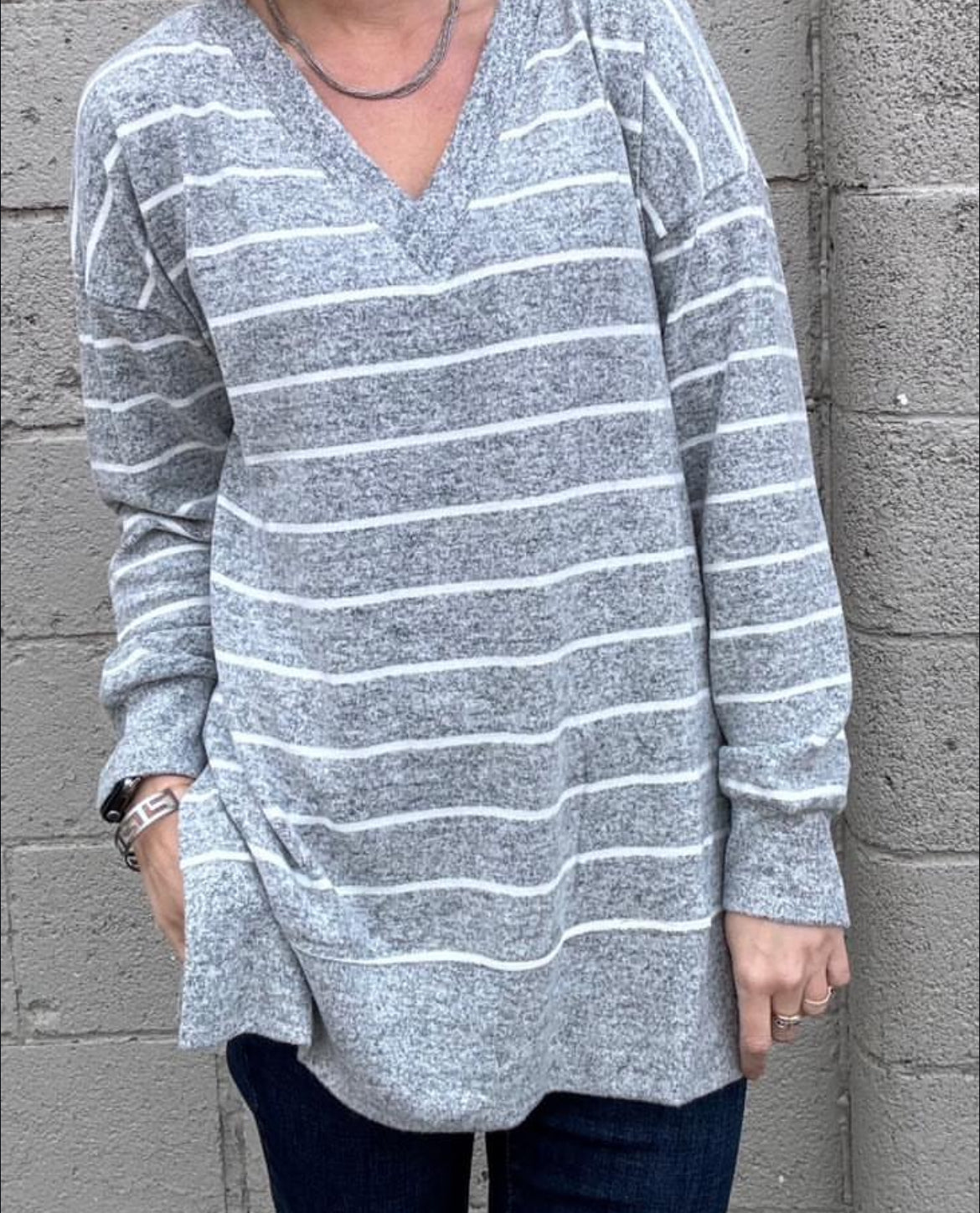Striped V-Neck Sweater-Sweaters-The Funky Zebra Ames-The Funky Zebra Ames, Women's Fashion Boutique in Ames, Iowa