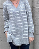 Striped V-Neck Sweater-Sweaters-The Funky Zebra Ames-The Funky Zebra Ames, Women's Fashion Boutique in Ames, Iowa