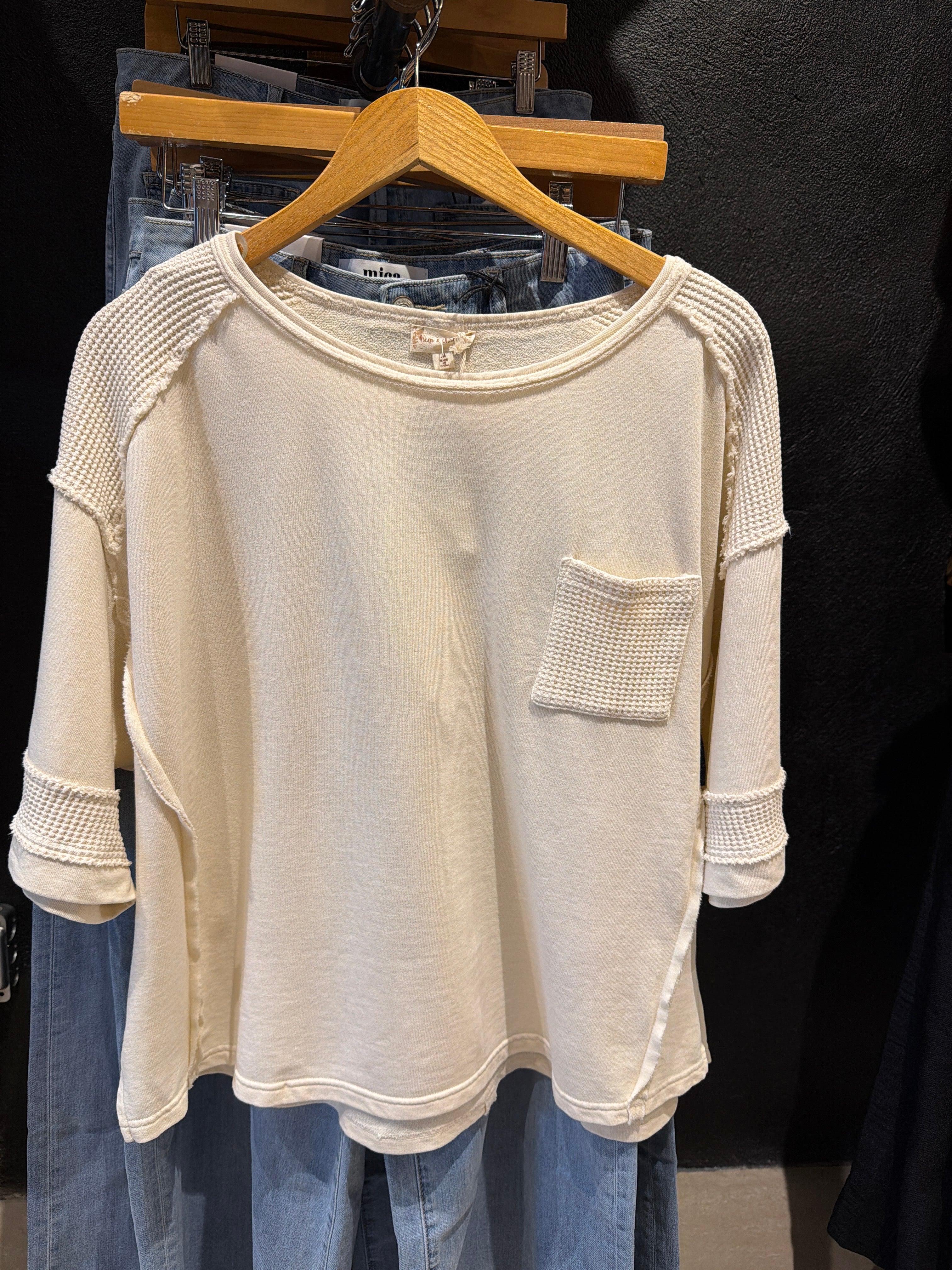 Selena Waffle Top-apparel-Hem & Thread-The Funky Zebra Ames, Women's Fashion Boutique in Ames, Iowa