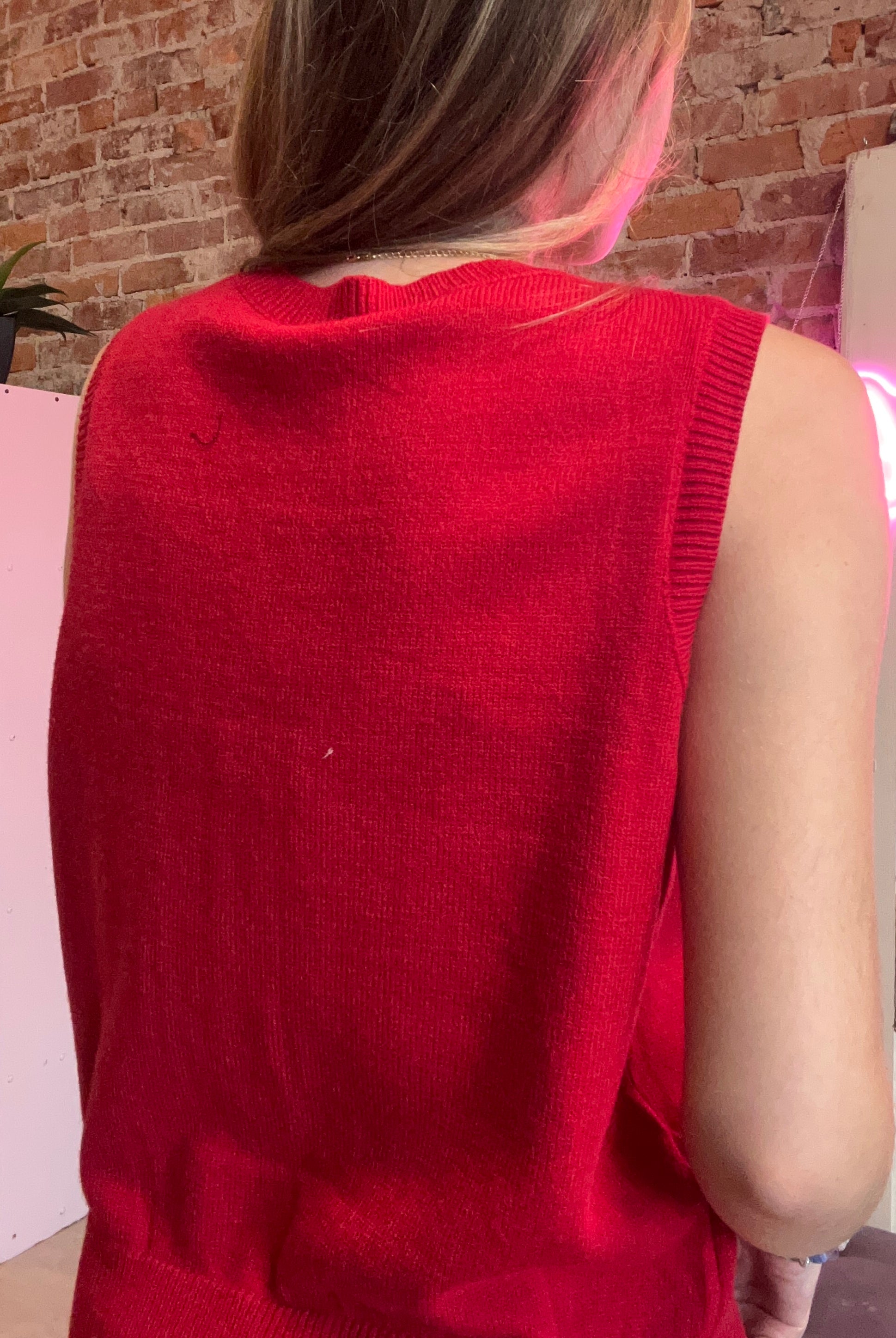 Caroline Red Sleeveless Sweater-Sweaters-Gilli-The Funky Zebra Ames, Women's Fashion Boutique in Ames, Iowa