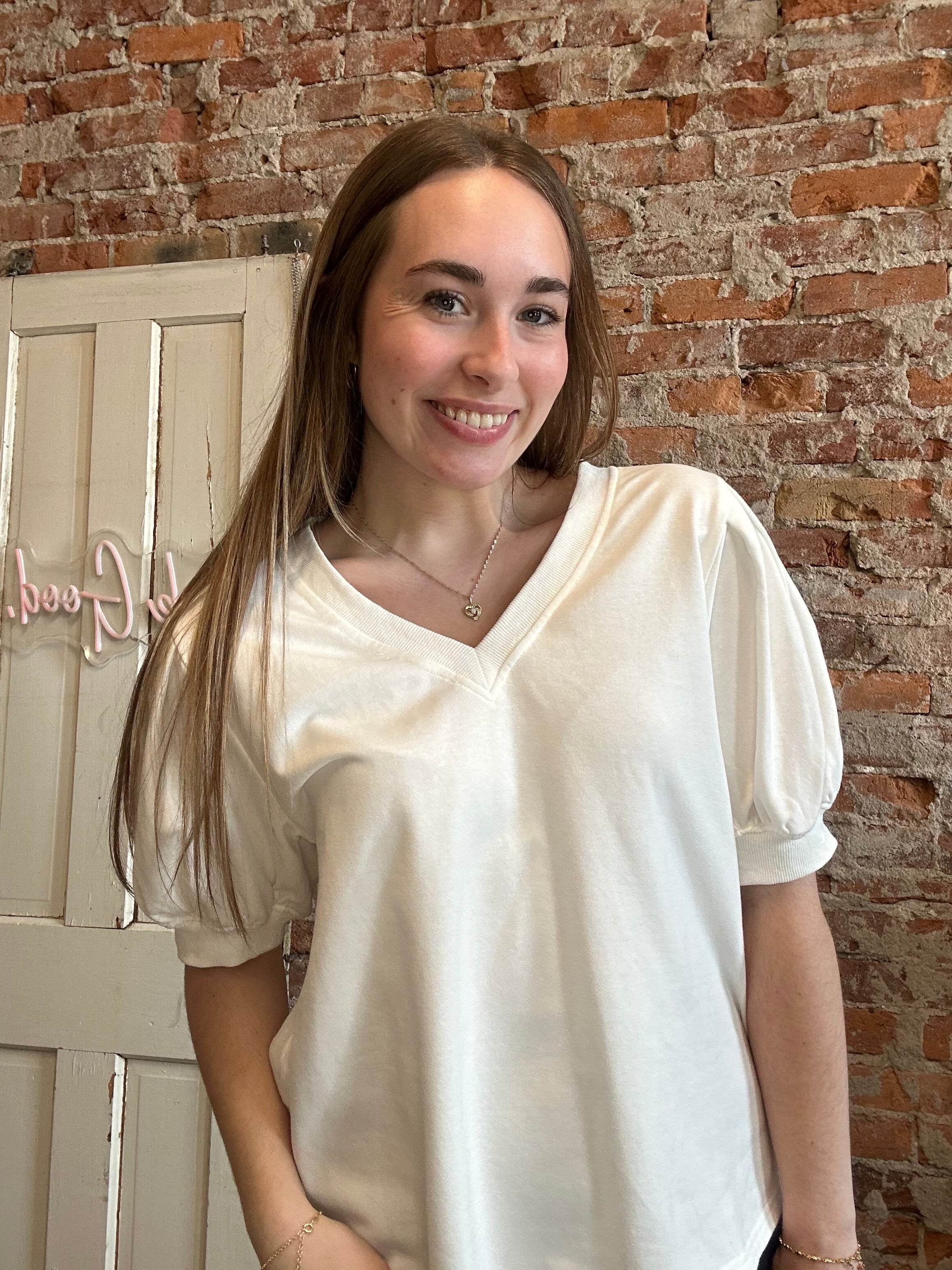 Maya Solid Puff Sleeve V Neck-Jodifl-The Funky Zebra Ames, Women's Fashion Boutique in Ames, Iowa