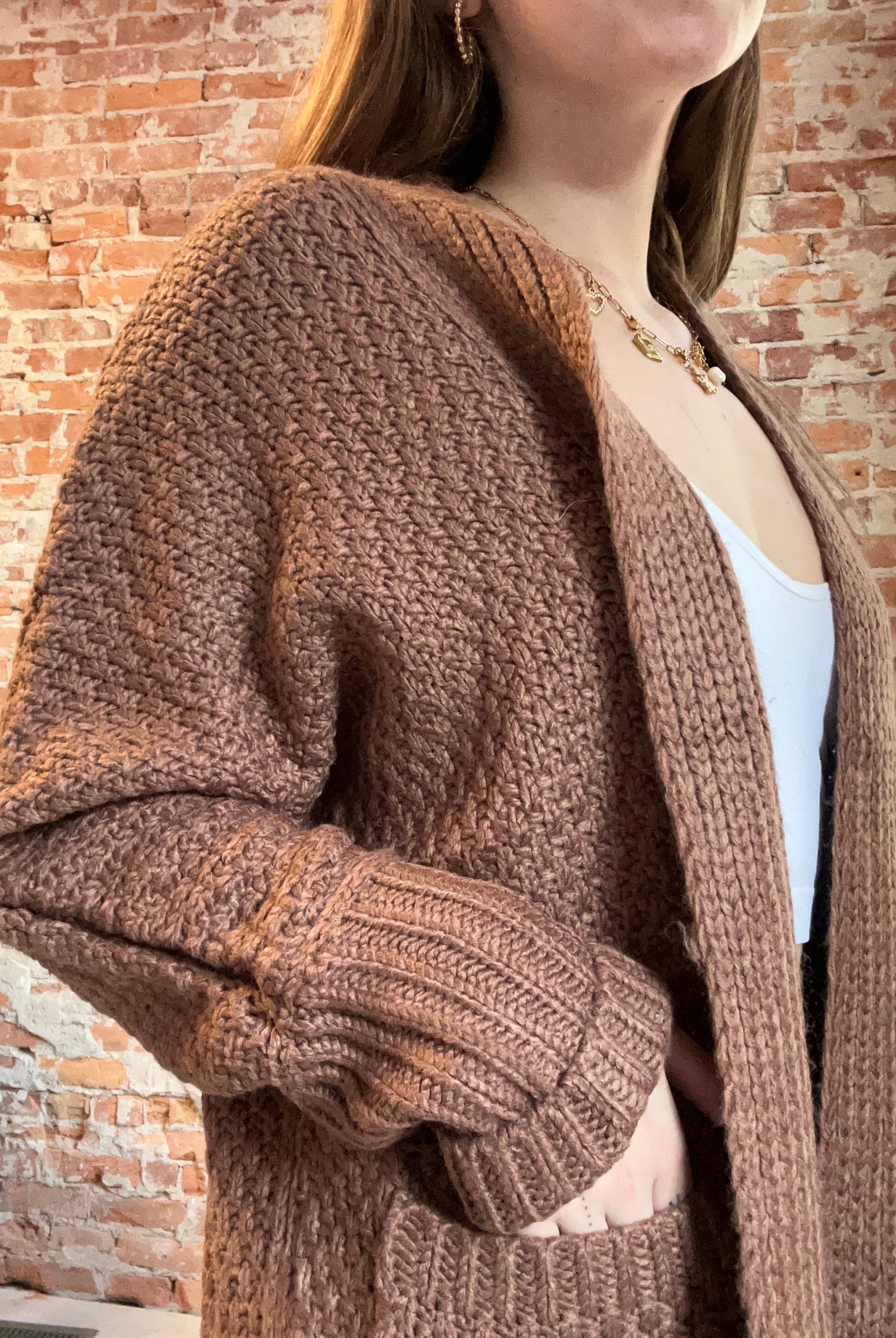 Mila Brown Knit Cardigan-Cardigans-Panache Accessories-The Funky Zebra Ames, Women's Fashion Boutique in Ames, Iowa