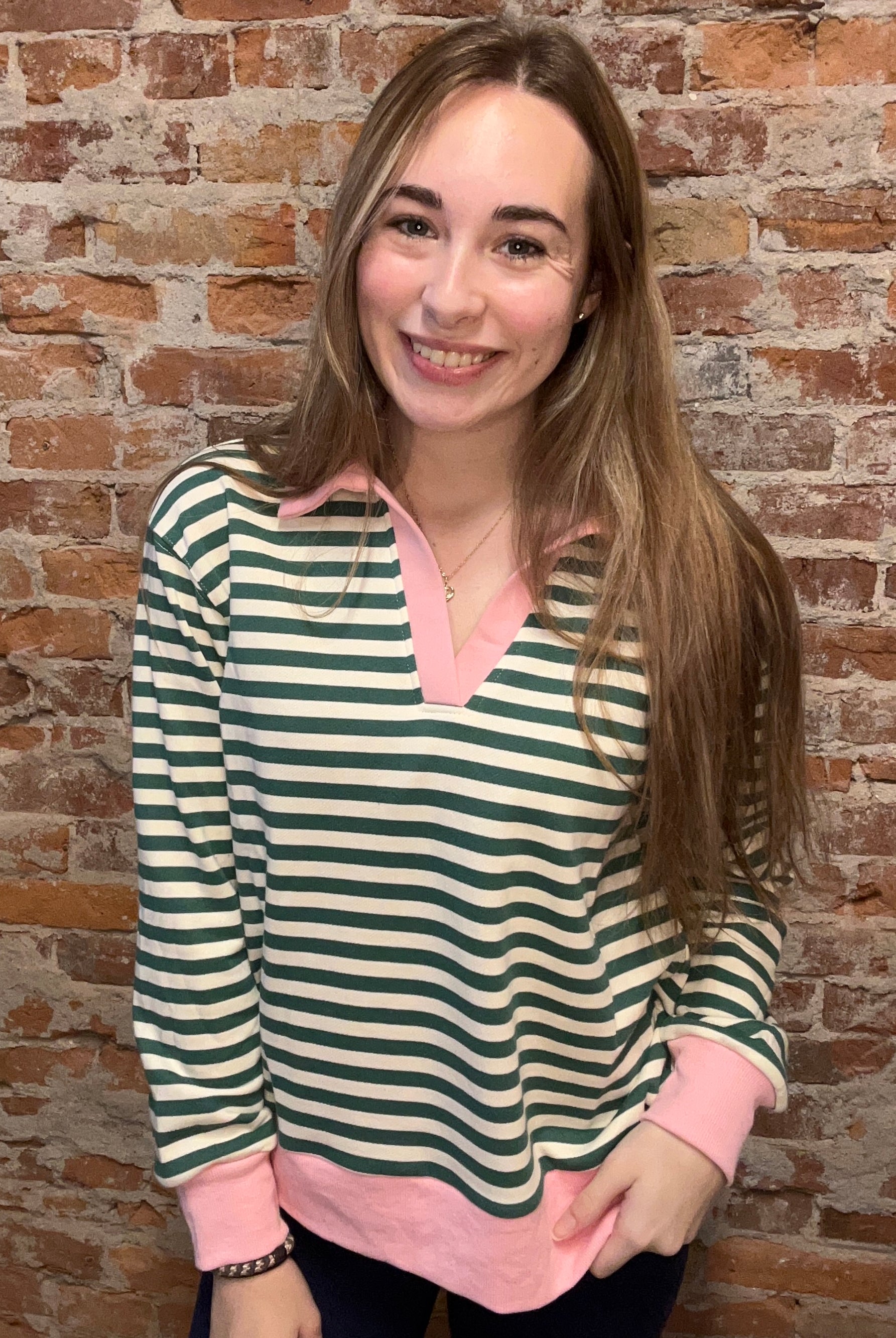 Taitlyn Green & Pink Top-Long Sleeves-Staccato-The Funky Zebra Ames, Women's Fashion Boutique in Ames, Iowa