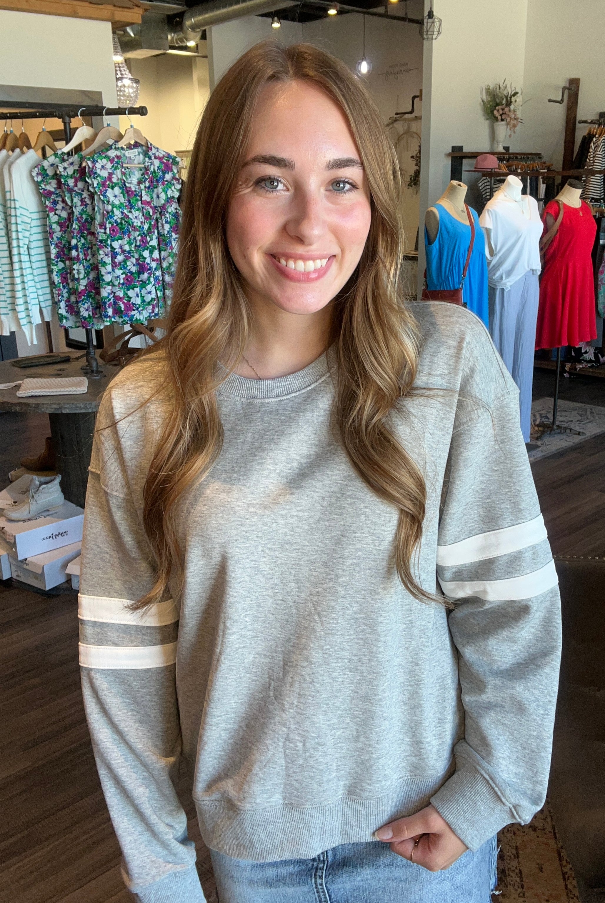Heather Striped Pullover-Wishlist-The Funky Zebra Ames, Women's Fashion Boutique in Ames, Iowa