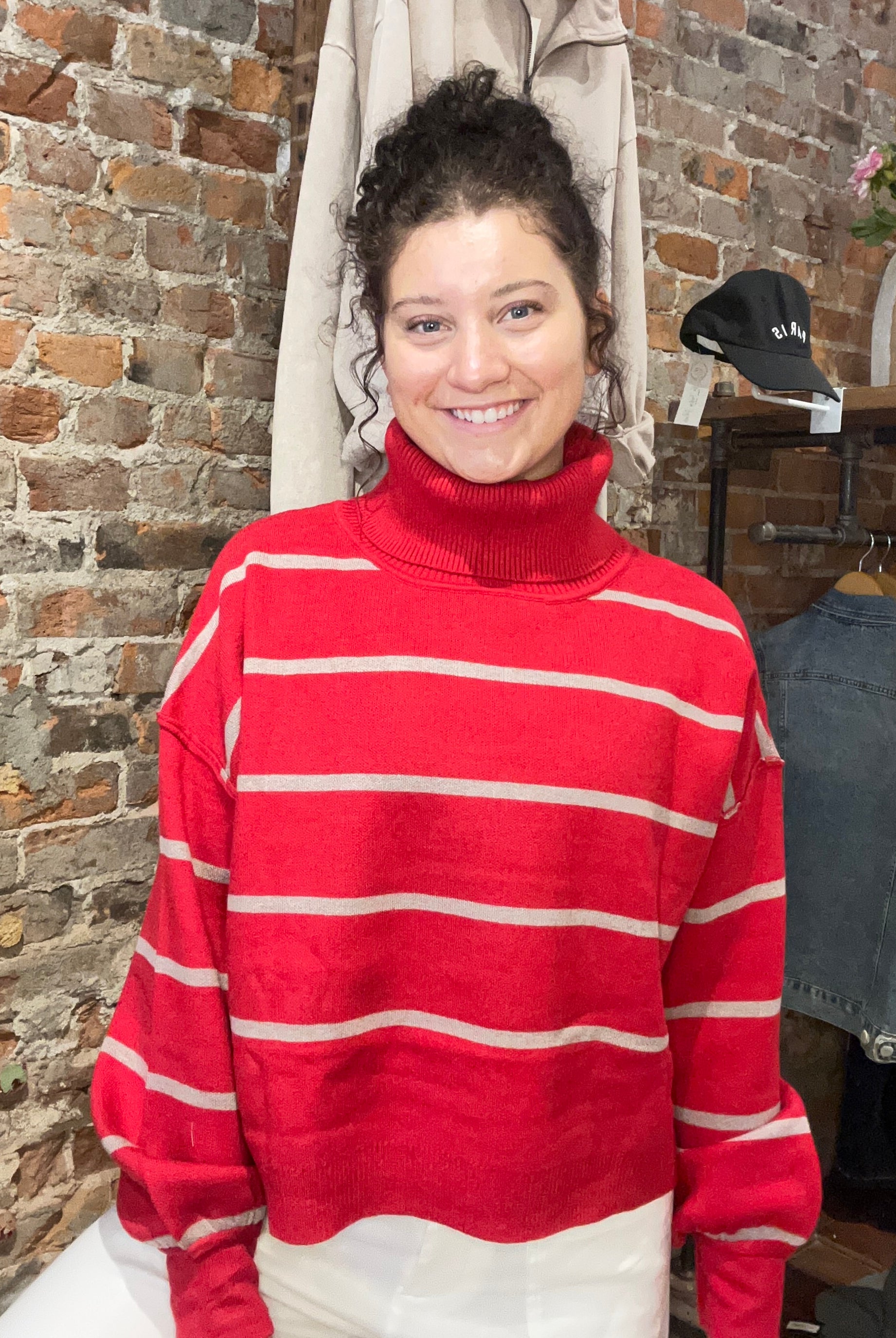 Sind Striped Red Sweater-Sweaters-Eesome-The Funky Zebra Ames, Women's Fashion Boutique in Ames, Iowa