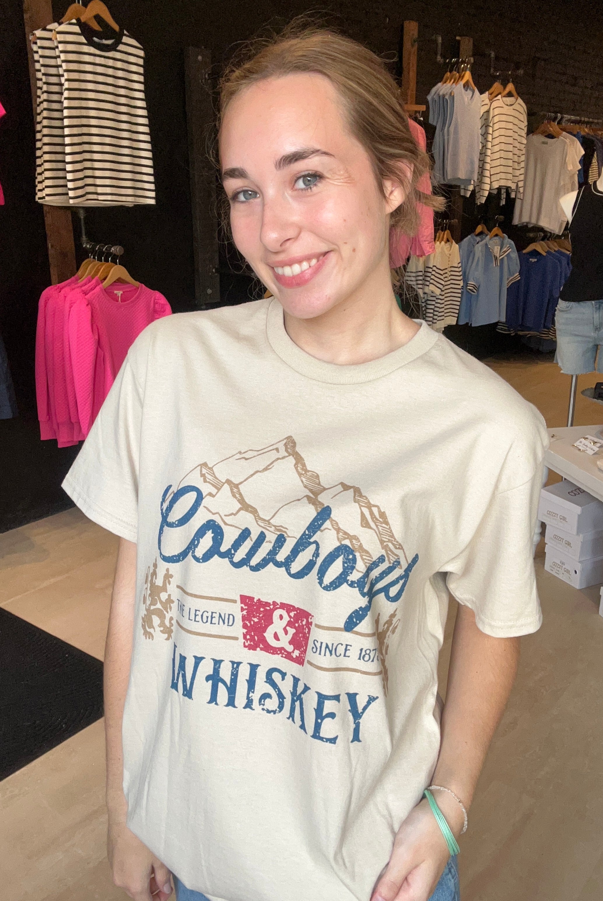 Cowboys & Whiskey Oversized Tee-Graphic Tee's-Good Day Street-The Funky Zebra Ames, Women's Fashion Boutique in Ames, Iowa