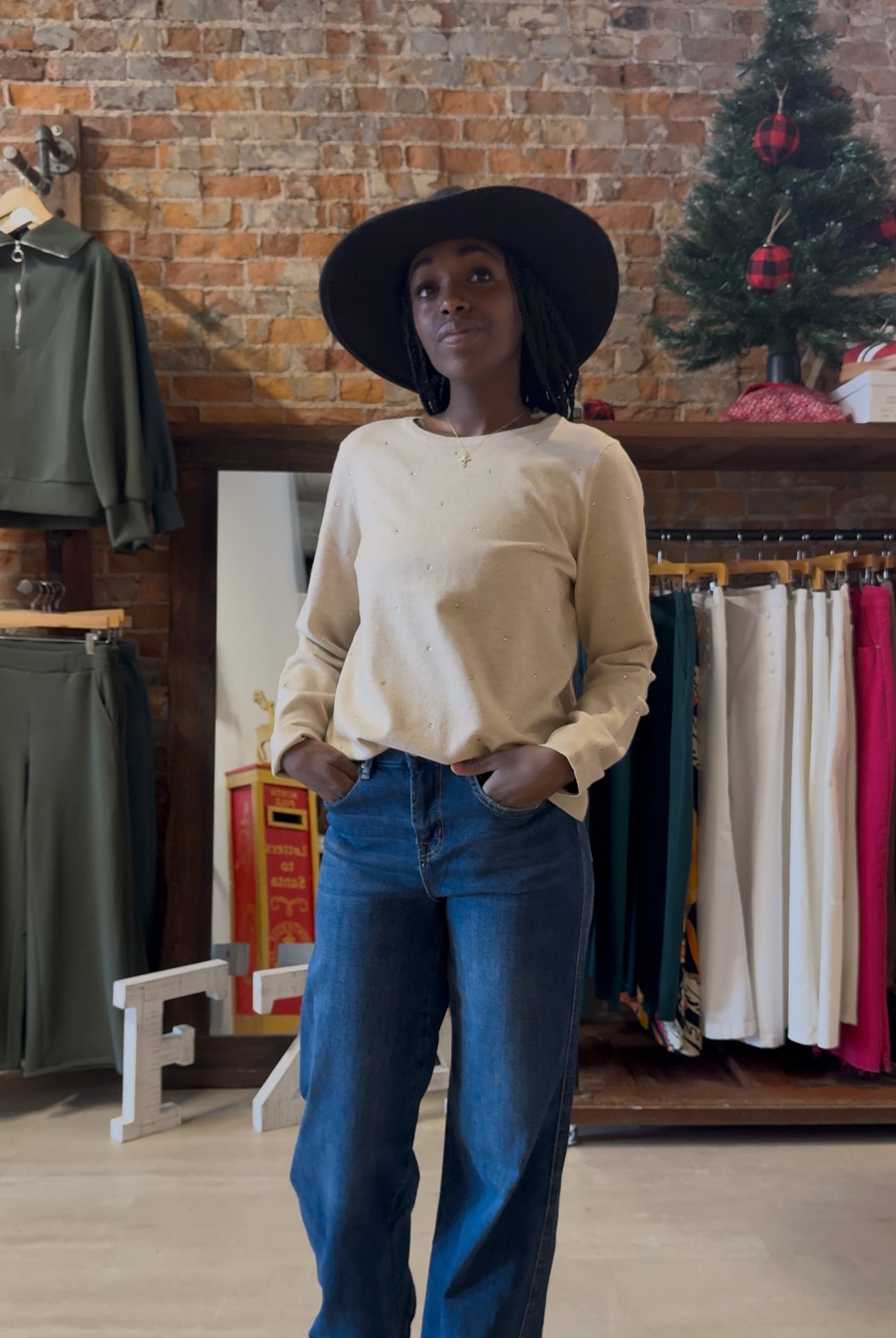 Dawn Oatmeal Rhinestone Sweater-Staccato-The Funky Zebra Ames, Women's Fashion Boutique in Ames, Iowa