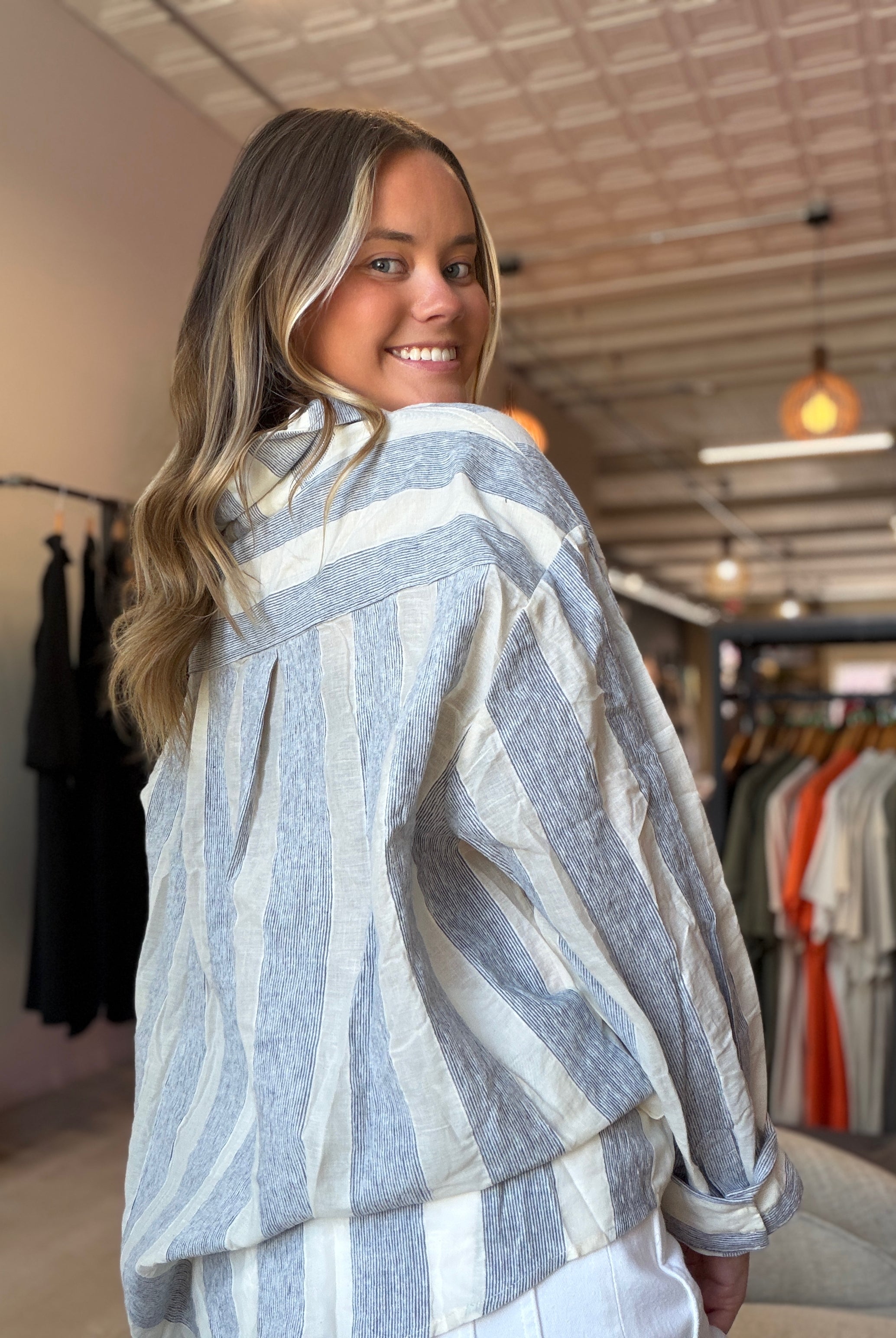 Brenna Mixed Stripe Button Up Top-top-Hayden-The Funky Zebra Ames, Women's Fashion Boutique in Ames, Iowa