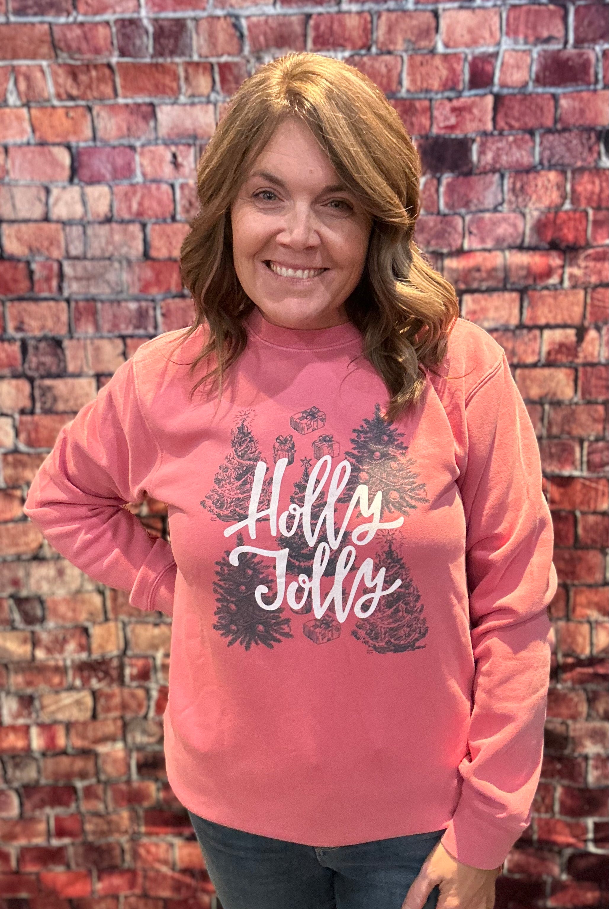 Holly Jolly Sweatshirt-Graphic Sweaters-The Funky Zebra Ames-The Funky Zebra Ames, Women's Fashion Boutique in Ames, Iowa