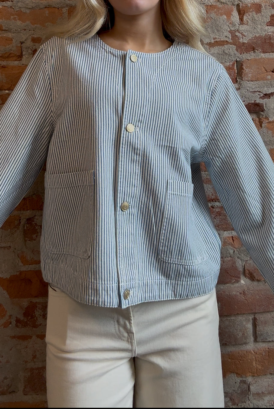 Steph Blue & White Striped Jacket-Jackets-Molly Bracken-The Funky Zebra Ames, Women's Fashion Boutique in Ames, Iowa