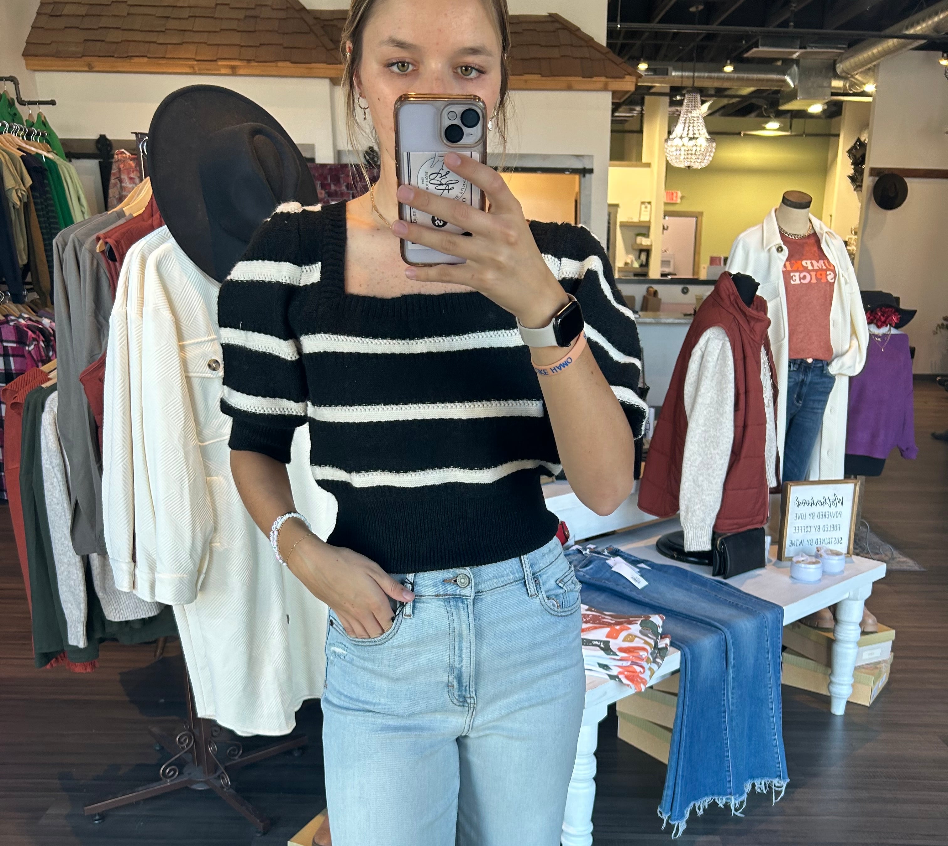 Regina Striped Puff Sleeve Top-Short Sleeves-Bluivy-The Funky Zebra Ames, Women's Fashion Boutique in Ames, Iowa