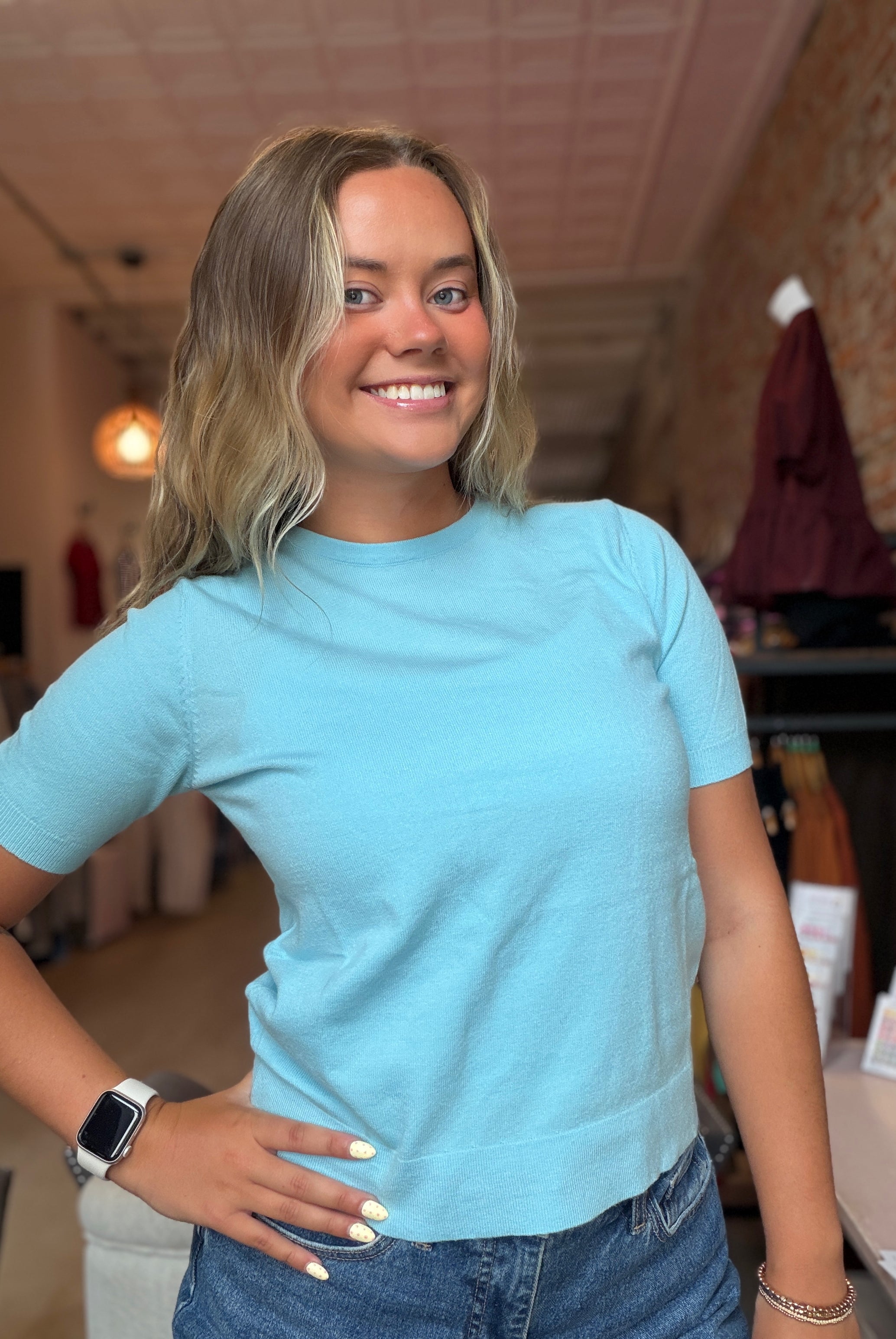 Anna Knitted Puff Sleeve Top-Short Sleeves-La Miel-The Funky Zebra Ames, Women's Fashion Boutique in Ames, Iowa