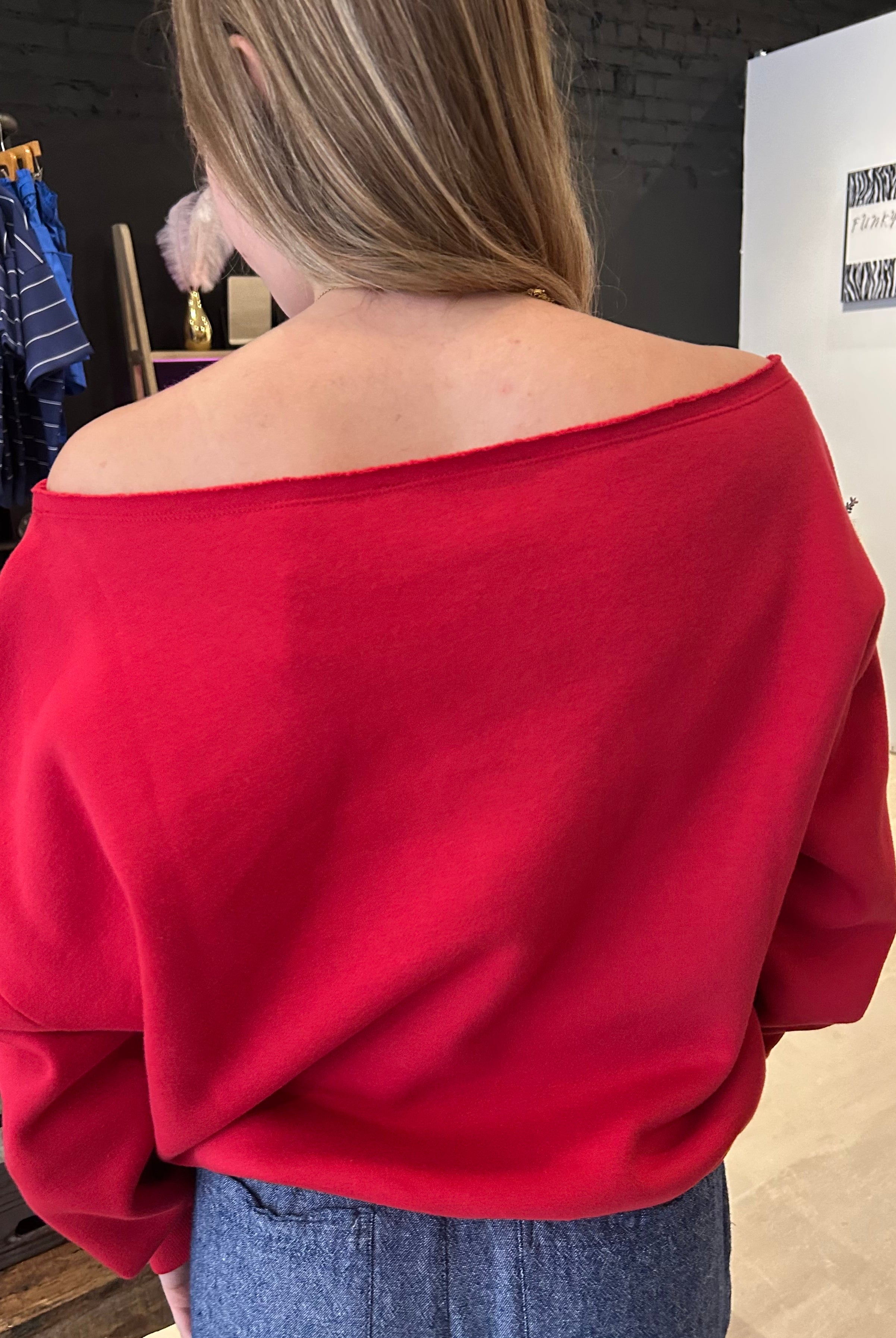 Kyla Off Shoulder Red Top-Long Sleeves-Rae Mode-The Funky Zebra Ames, Women's Fashion Boutique in Ames, Iowa