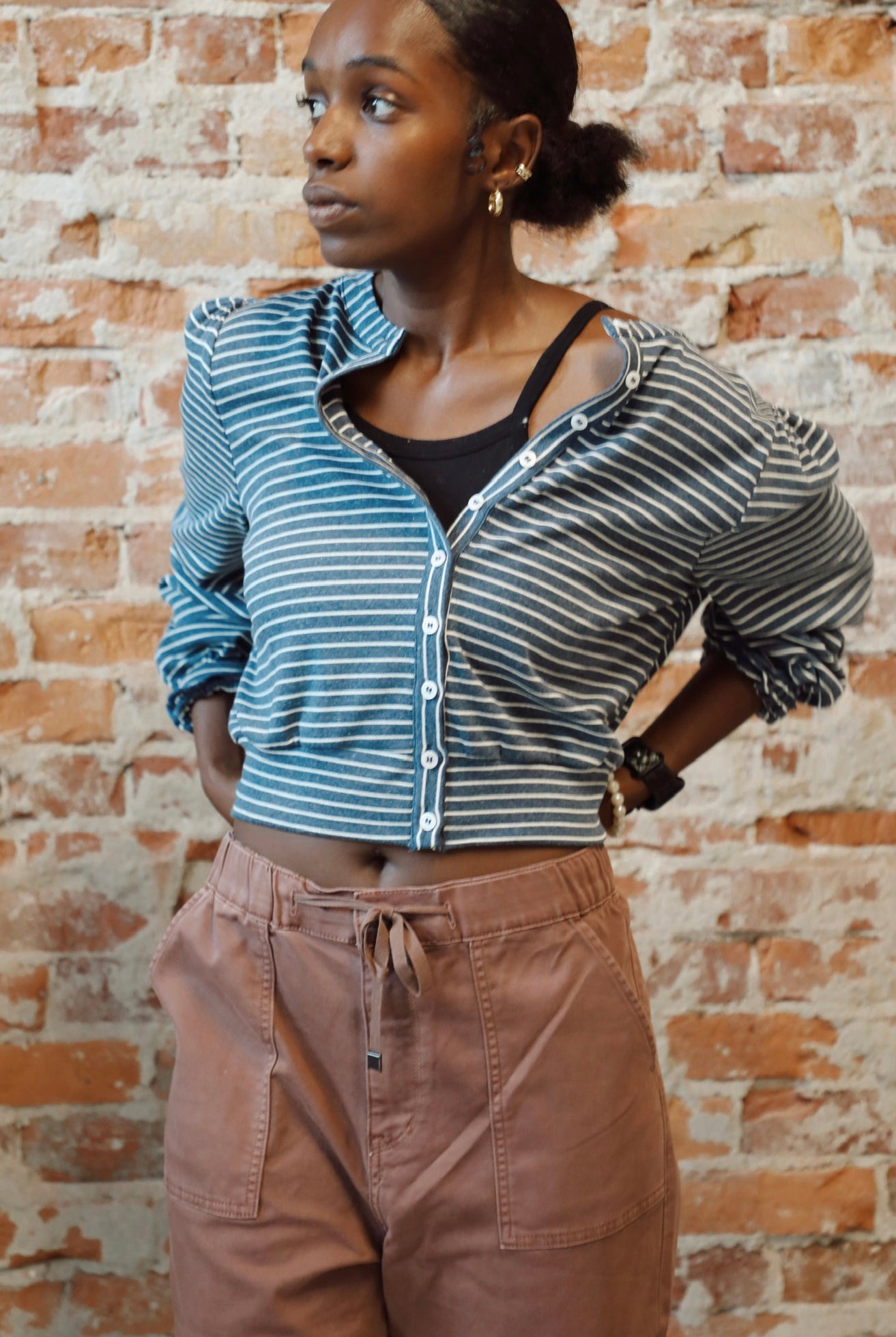 Anna Striped Button Front Blouse-The Funky Zebra Ames-The Funky Zebra Ames, Women's Fashion Boutique in Ames, Iowa