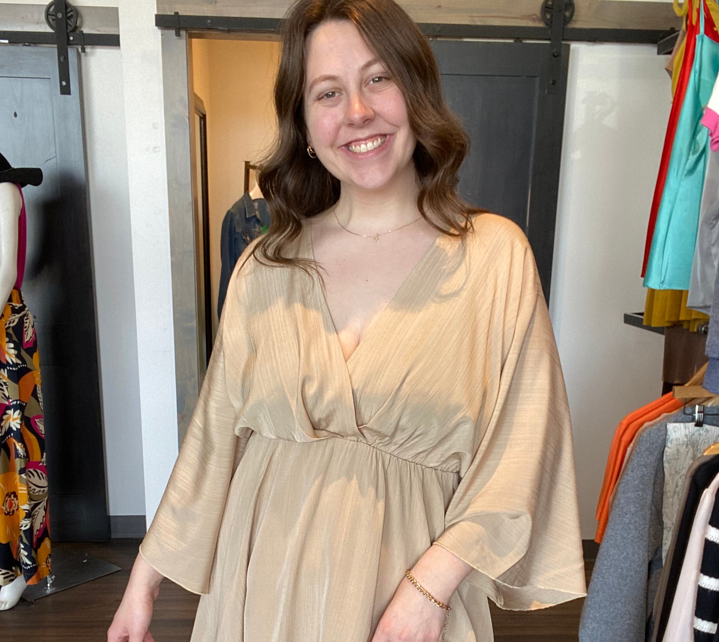 Hailey Beige Dress-Dresses-Molly Bracken-The Funky Zebra Ames, Women's Fashion Boutique in Ames, Iowa