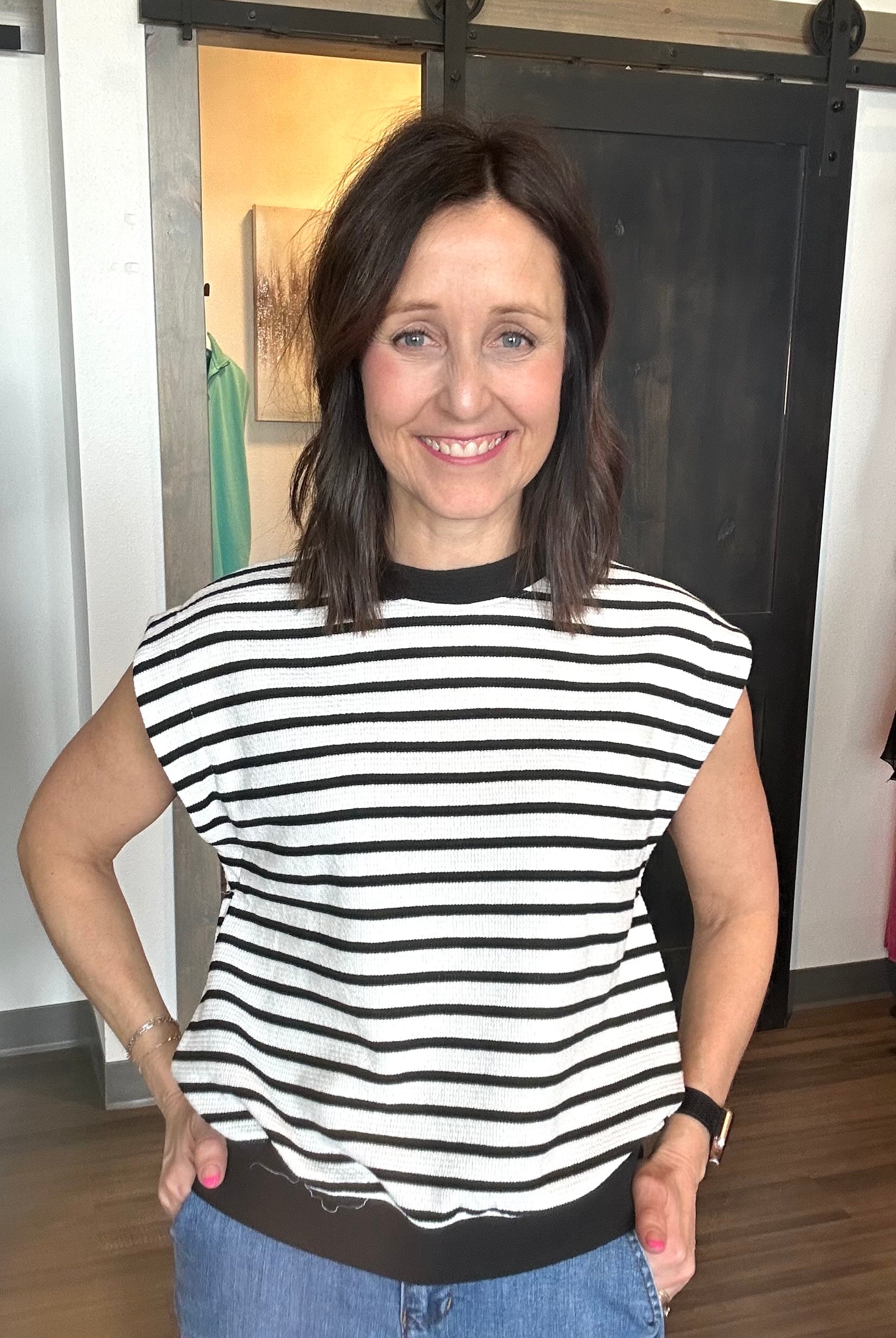 Sarah Stripe Top-Short Sleeves-The Funky Zebra Ames-The Funky Zebra Ames, Women's Fashion Boutique in Ames, Iowa