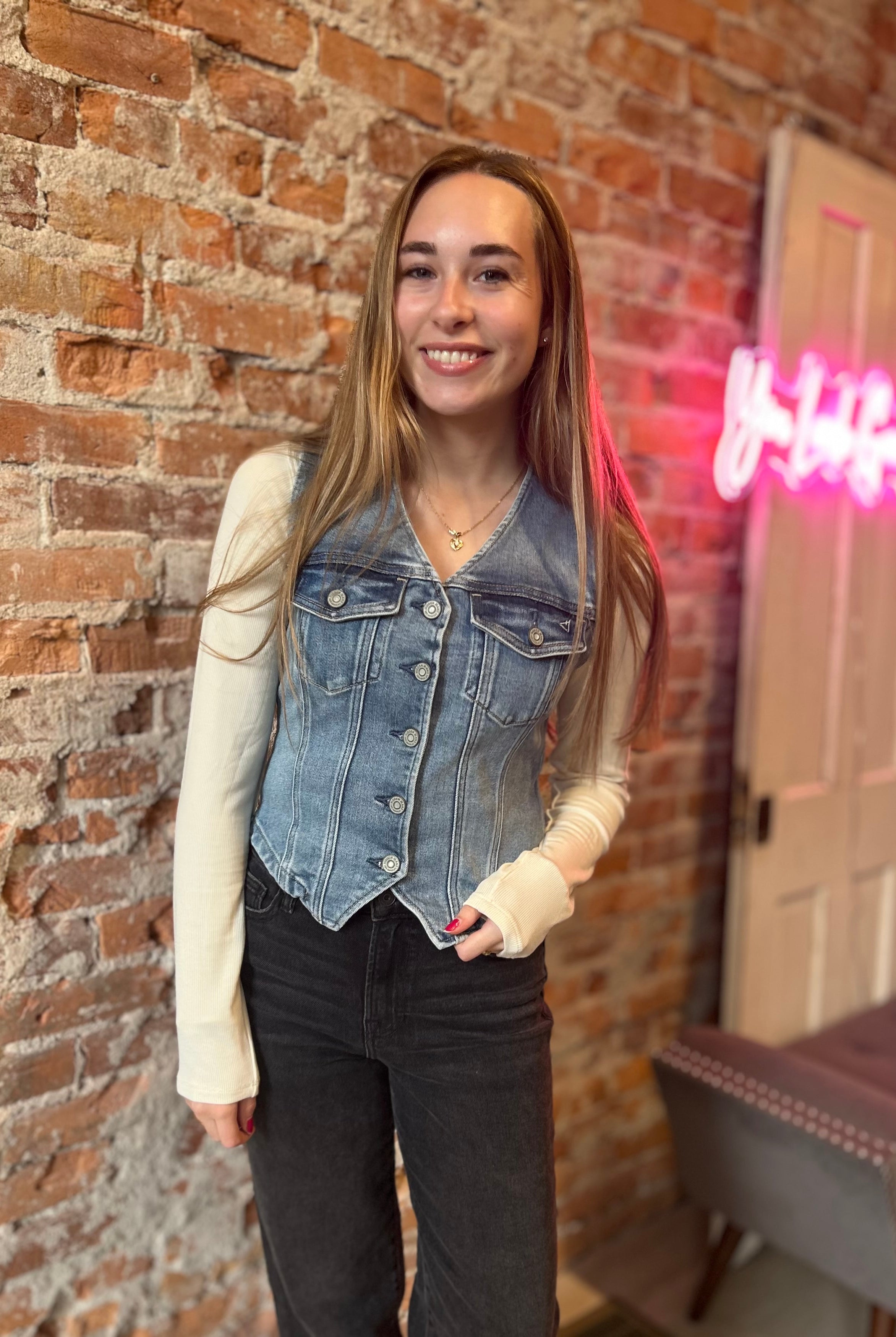 Hidden Denim Vest-Vests-Hidden-The Funky Zebra Ames, Women's Fashion Boutique in Ames, Iowa