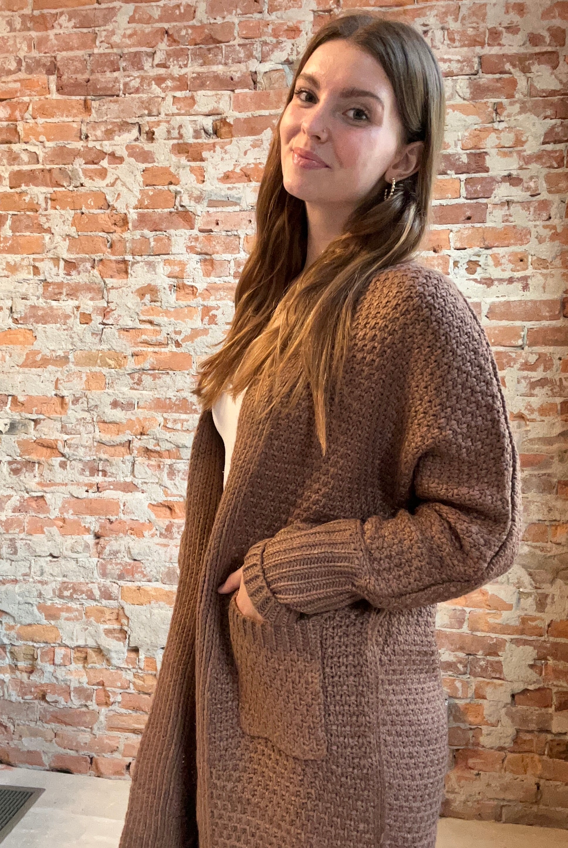 Mila Brown Knit Cardigan-Cardigans-Panache Accessories-The Funky Zebra Ames, Women's Fashion Boutique in Ames, Iowa