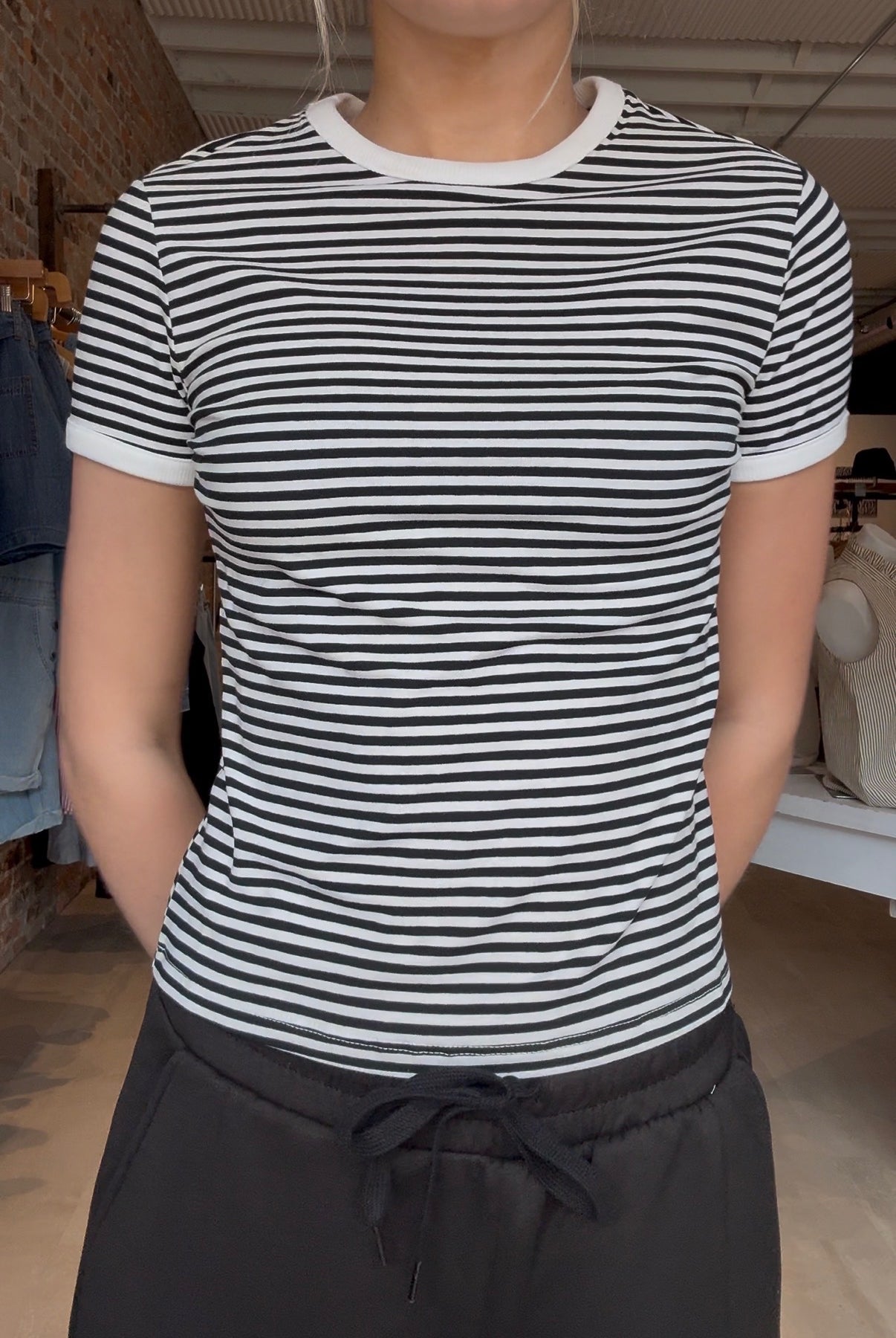 Teri Black & White Striped Tee-Zenana-The Funky Zebra Ames, Women's Fashion Boutique in Ames, Iowa
