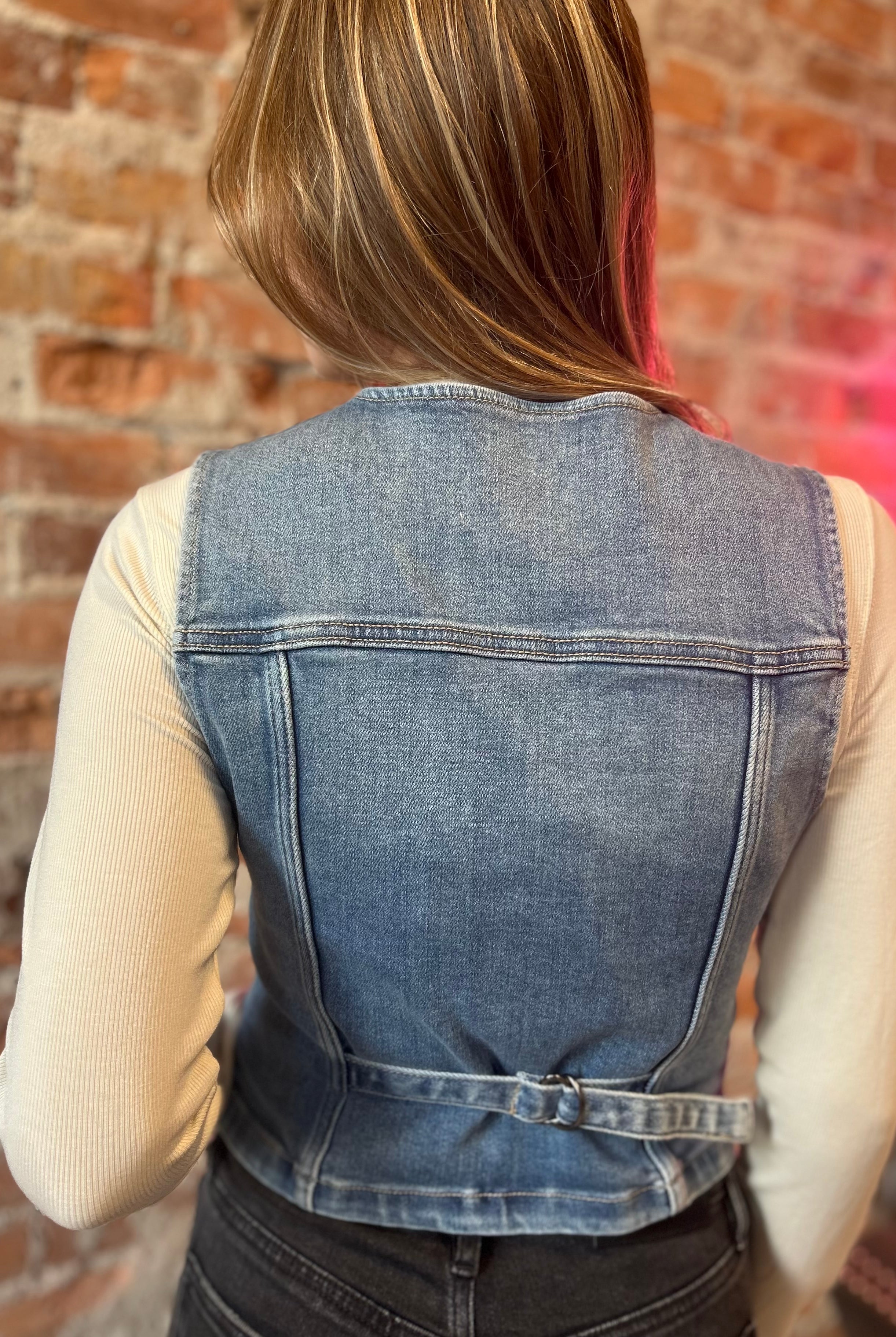 Hidden Denim Vest-Vests-Hidden-The Funky Zebra Ames, Women's Fashion Boutique in Ames, Iowa