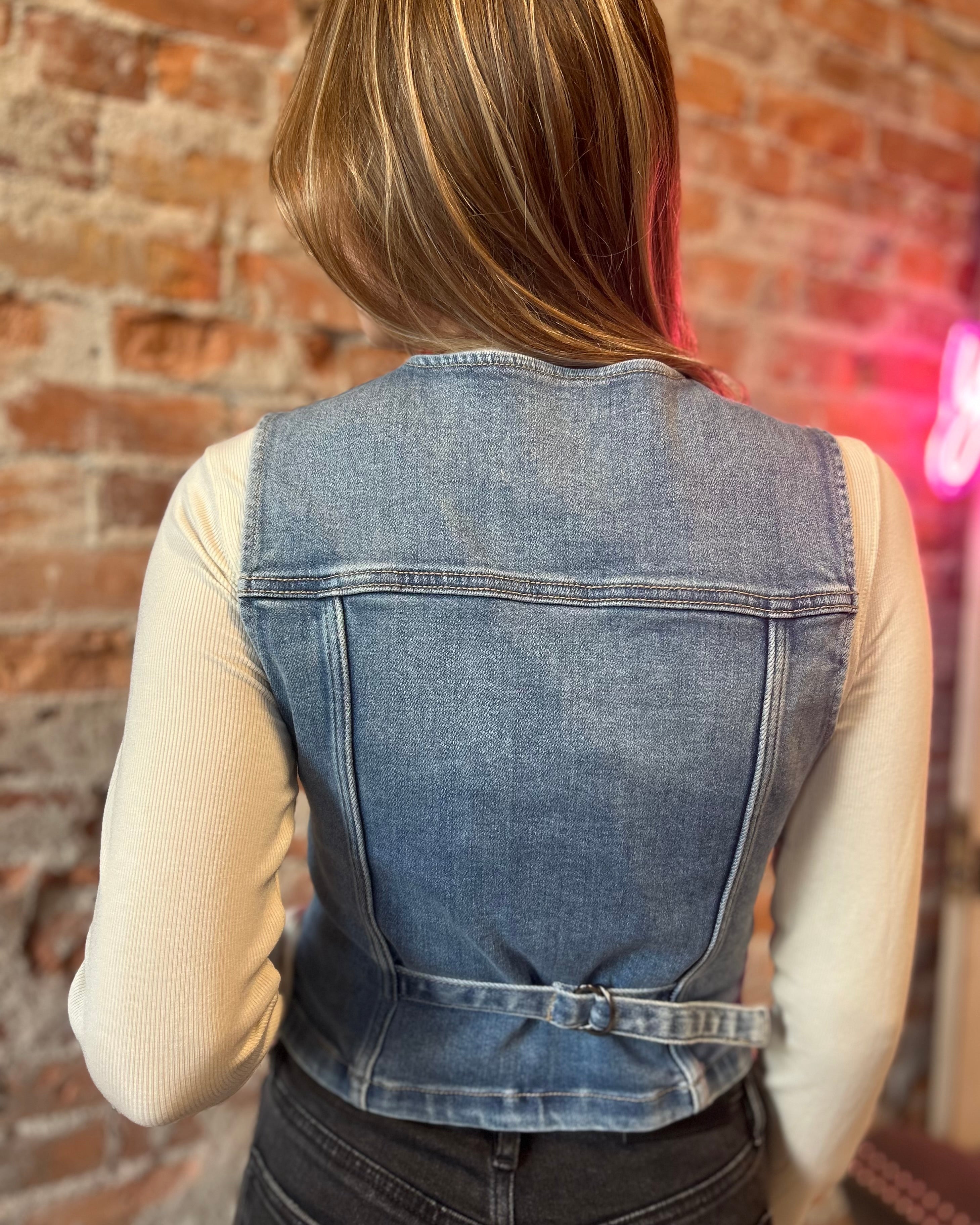 Hidden Denim Vest-Vests-Hidden-The Funky Zebra Ames, Women's Fashion Boutique in Ames, Iowa
