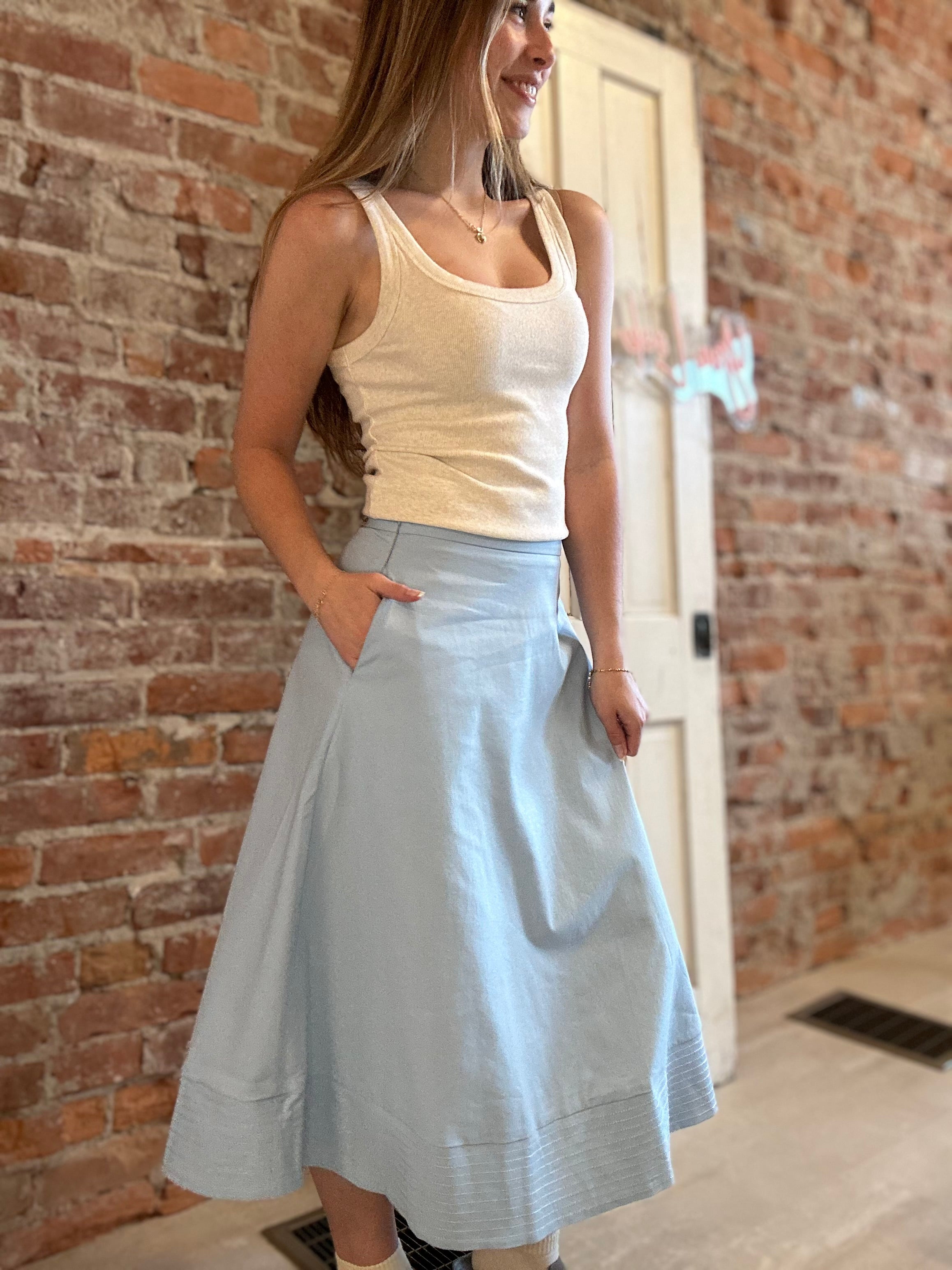 Spring Sky Midi Skirt-apparel-Glam-The Funky Zebra Ames, Women's Fashion Boutique in Ames, Iowa