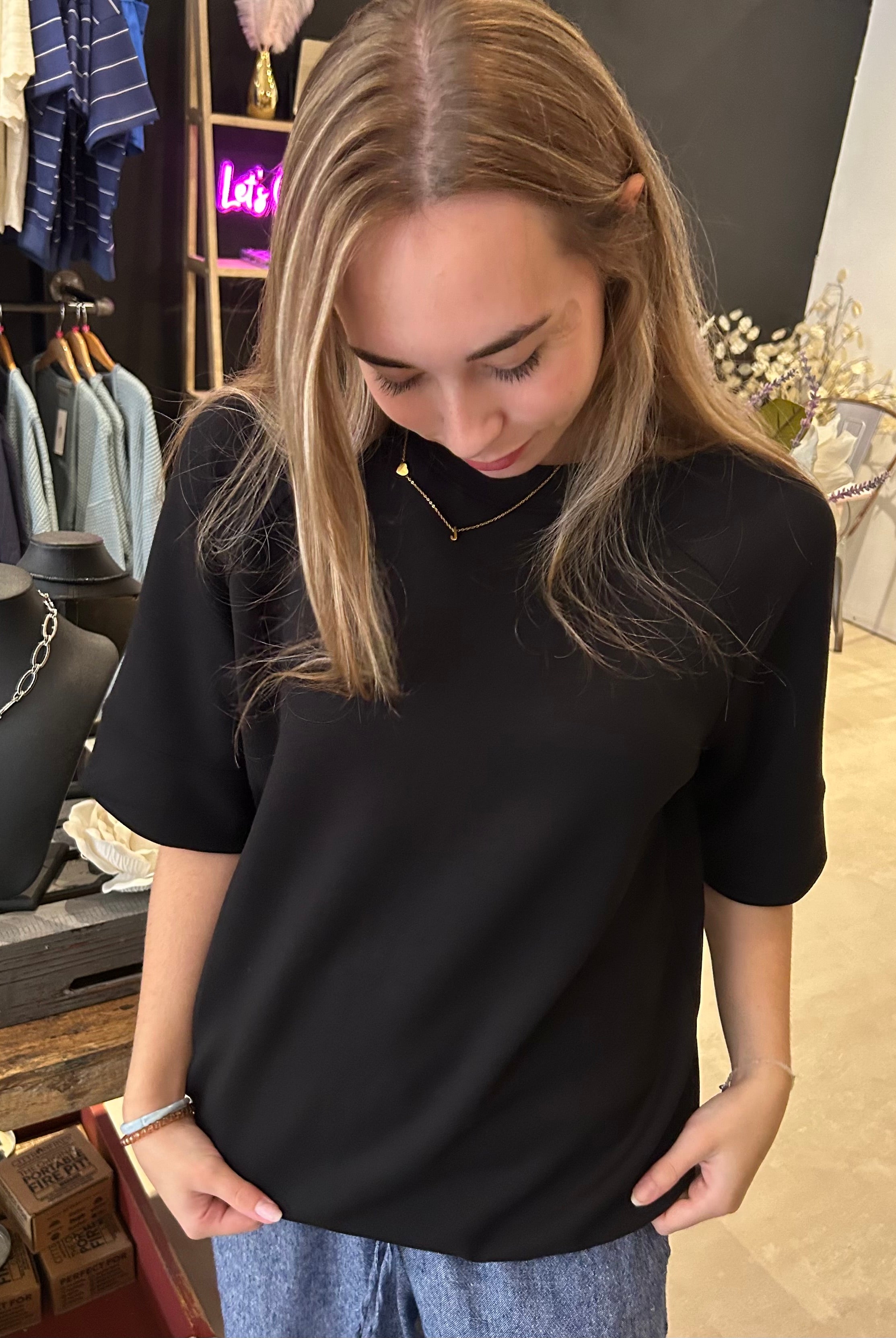 Shara Oversized Scuba Luxe Top-Short Sleeves-Rae Mode-The Funky Zebra Ames, Women's Fashion Boutique in Ames, Iowa