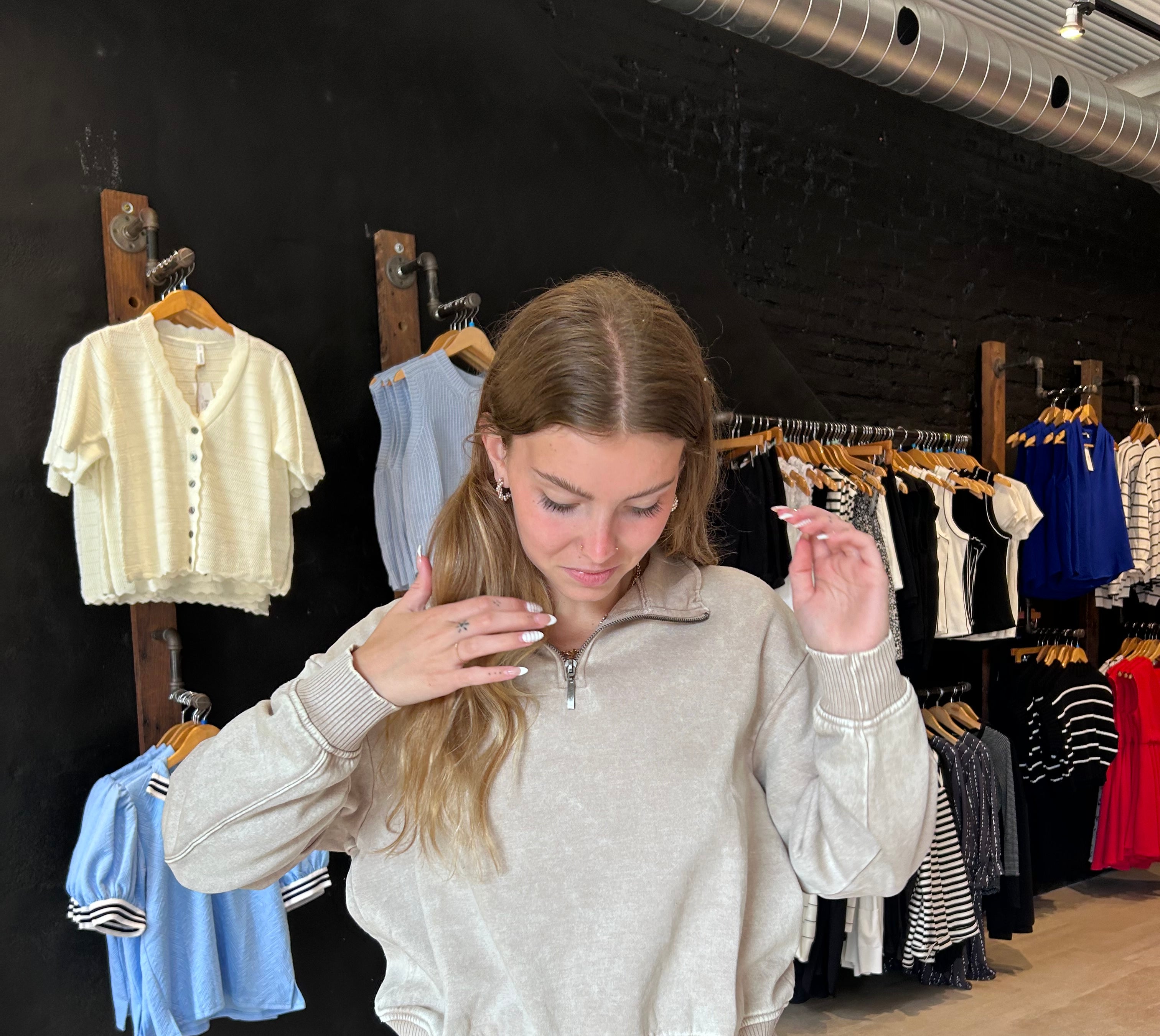 Brittany Washed Half Zip Pullover-Sweatshirt-Zenana-The Funky Zebra Ames, Women's Fashion Boutique in Ames, Iowa