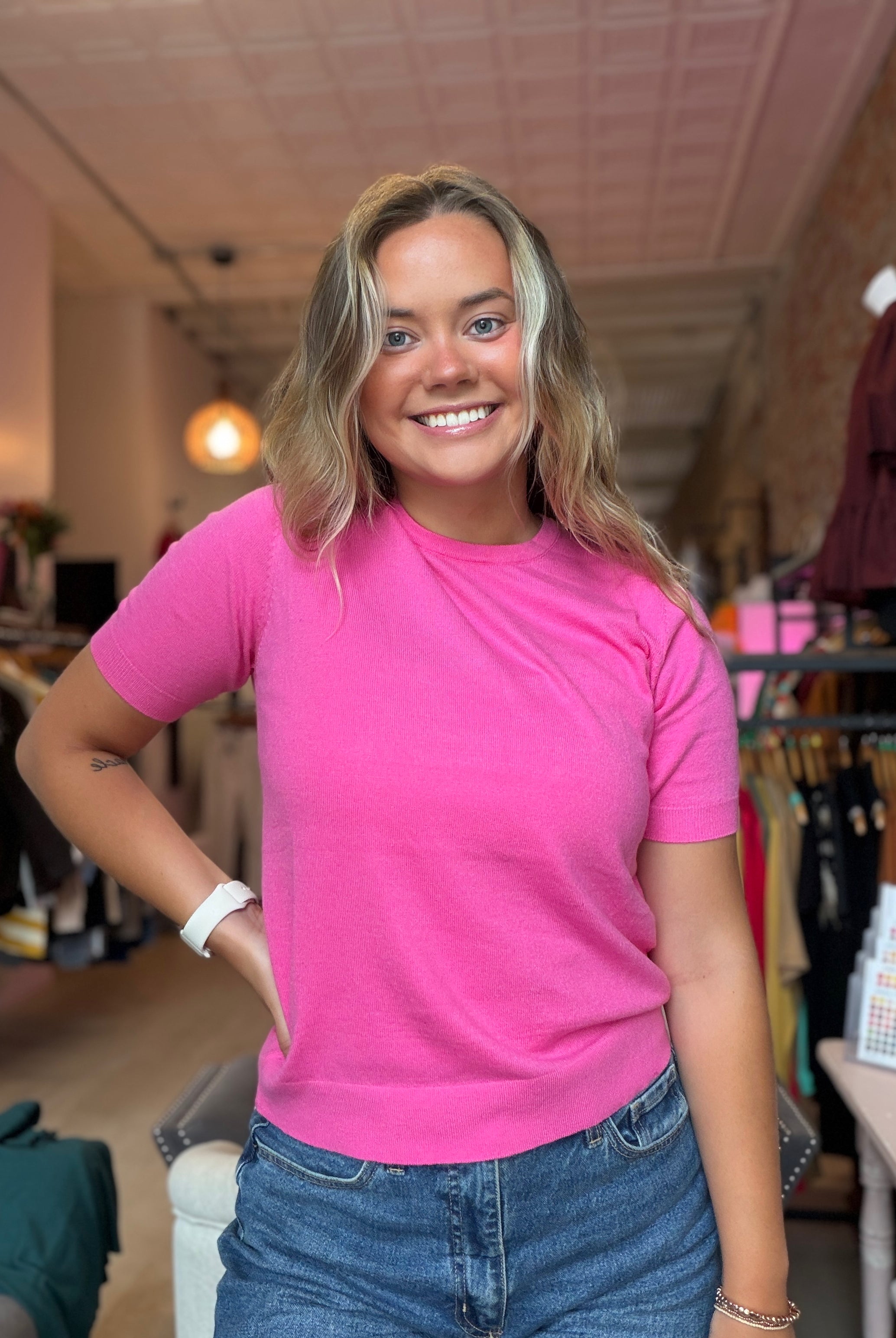 Anna Knitted Puff Sleeve Top-Short Sleeves-La Miel-The Funky Zebra Ames, Women's Fashion Boutique in Ames, Iowa