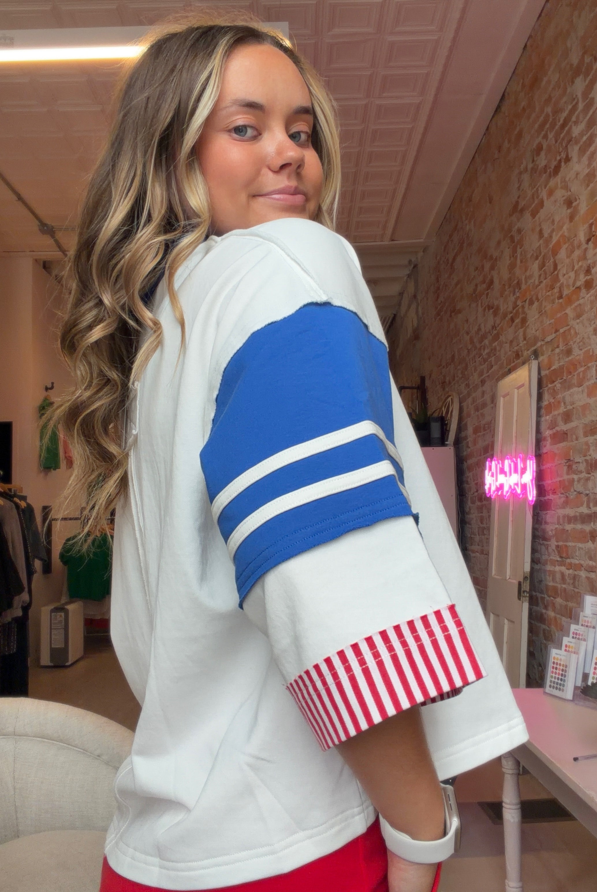 Patriotic Color Blocked Polo Shirt-Jodifl-The Funky Zebra Ames, Women's Fashion Boutique in Ames, Iowa