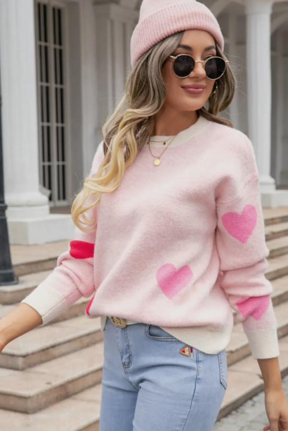 Pink Heart Sweater-Sweaters-ePretty-The Funky Zebra Ames, Women's Fashion Boutique in Ames, Iowa
