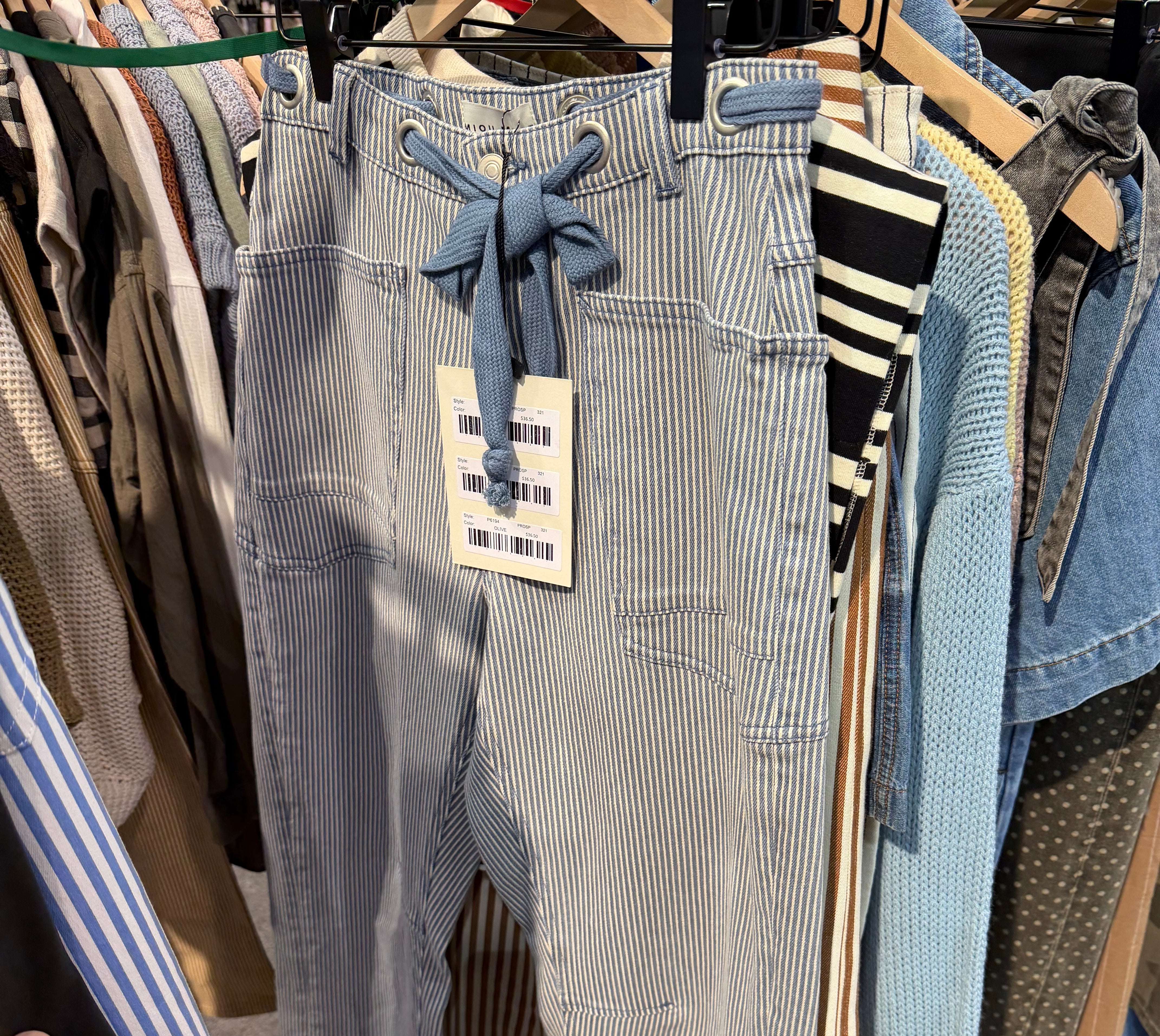 Penny Striped Barrel Pants-apparel-Miou Muse-The Funky Zebra Ames, Women's Fashion Boutique in Ames, Iowa