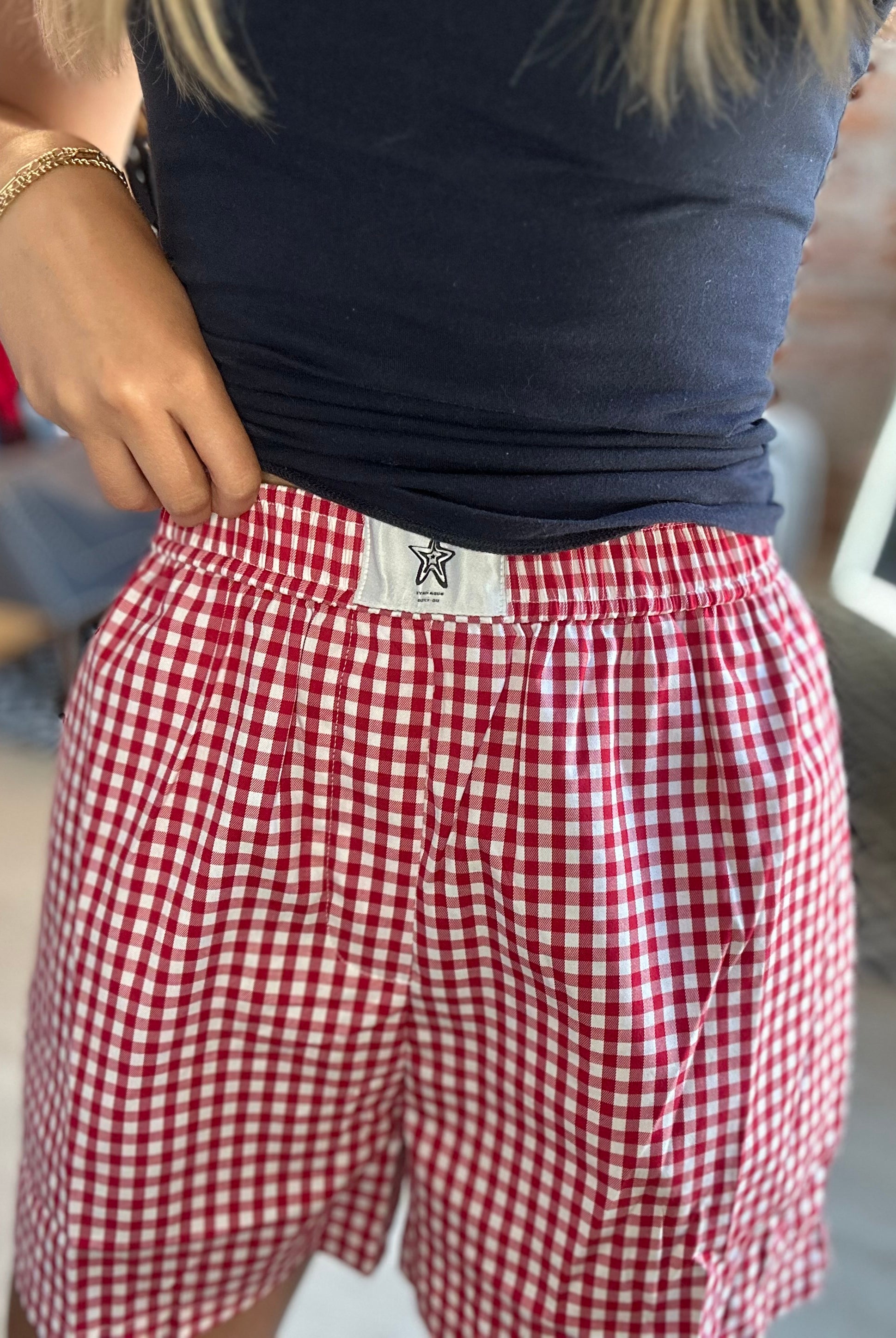 Cicily Gingham Boxer Shorts-Shorts-La Miel-The Funky Zebra Ames, Women's Fashion Boutique in Ames, Iowa