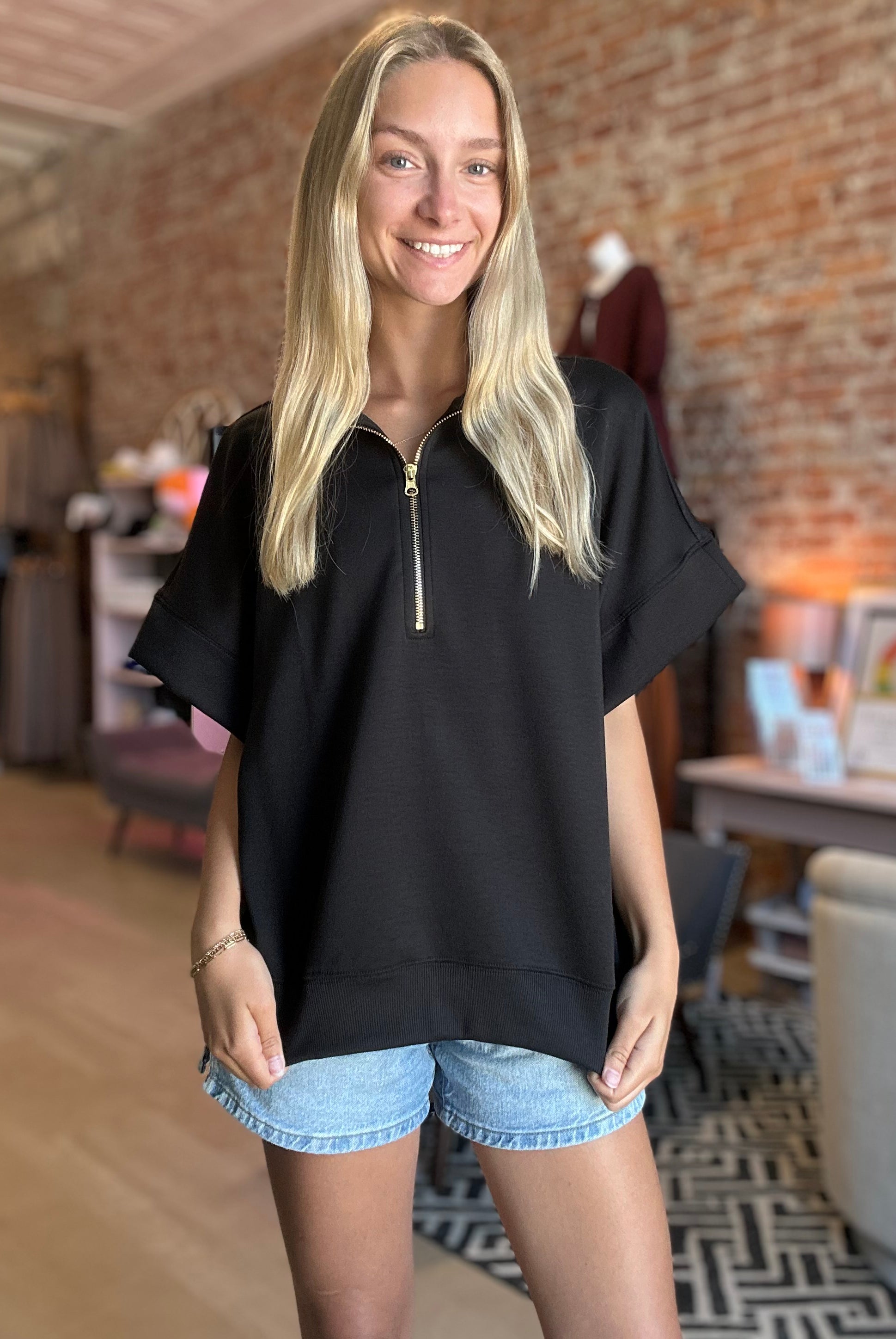 Jada Scuba Half Zip-apparel-Zenana-The Funky Zebra Ames, Women's Fashion Boutique in Ames, Iowa