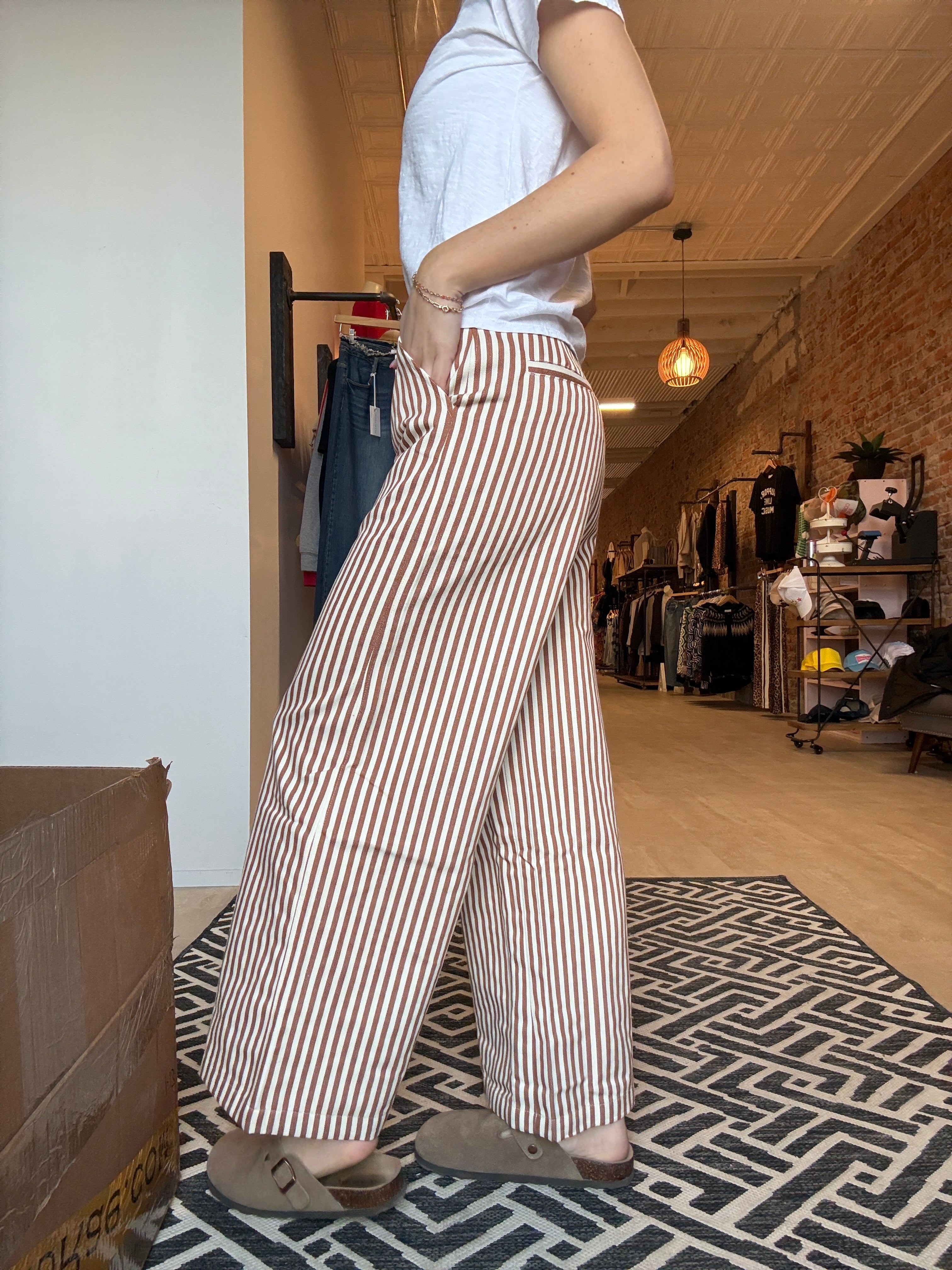 Marnie Mocha Striped Wide Leg Pants-pants-Miou Muse-The Funky Zebra Ames, Women's Fashion Boutique in Ames, Iowa