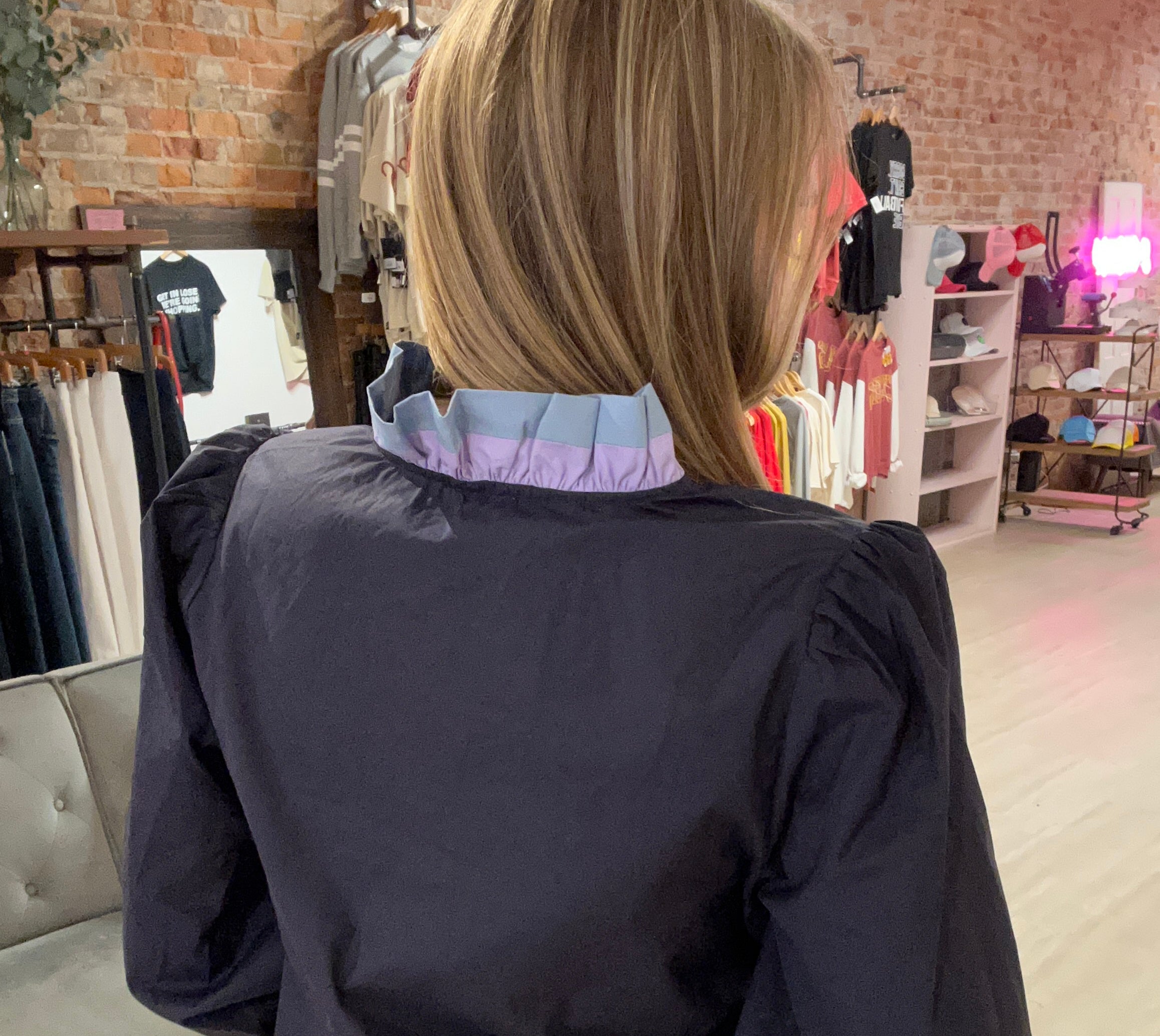 Theron Navy Color Contrast Top-Long Sleeves-Jodifl-The Funky Zebra Ames, Women's Fashion Boutique in Ames, Iowa