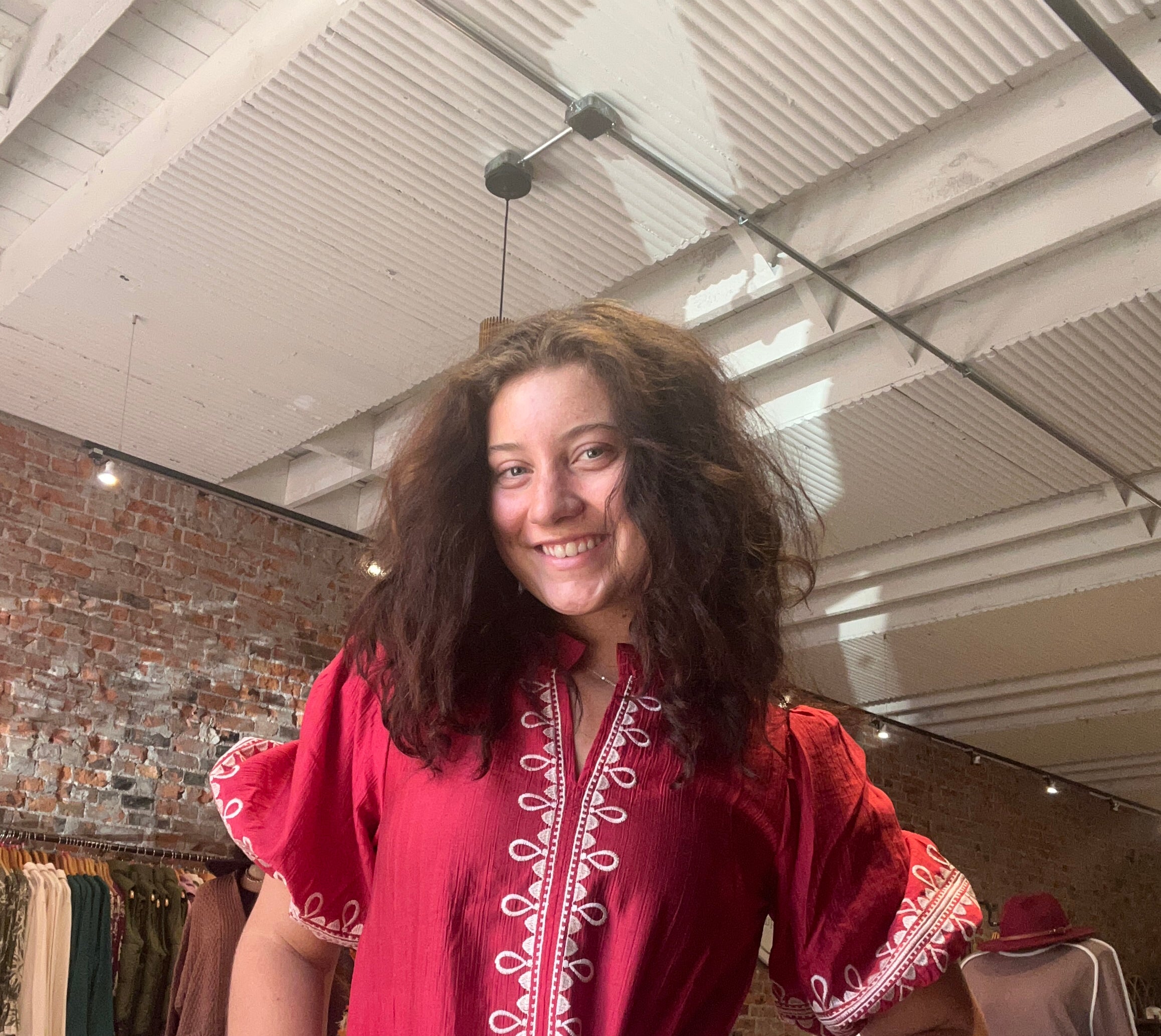 Hanna Red Embroidered Puff Sleeve-Long Sleeves-Oddi-The Funky Zebra Ames, Women's Fashion Boutique in Ames, Iowa