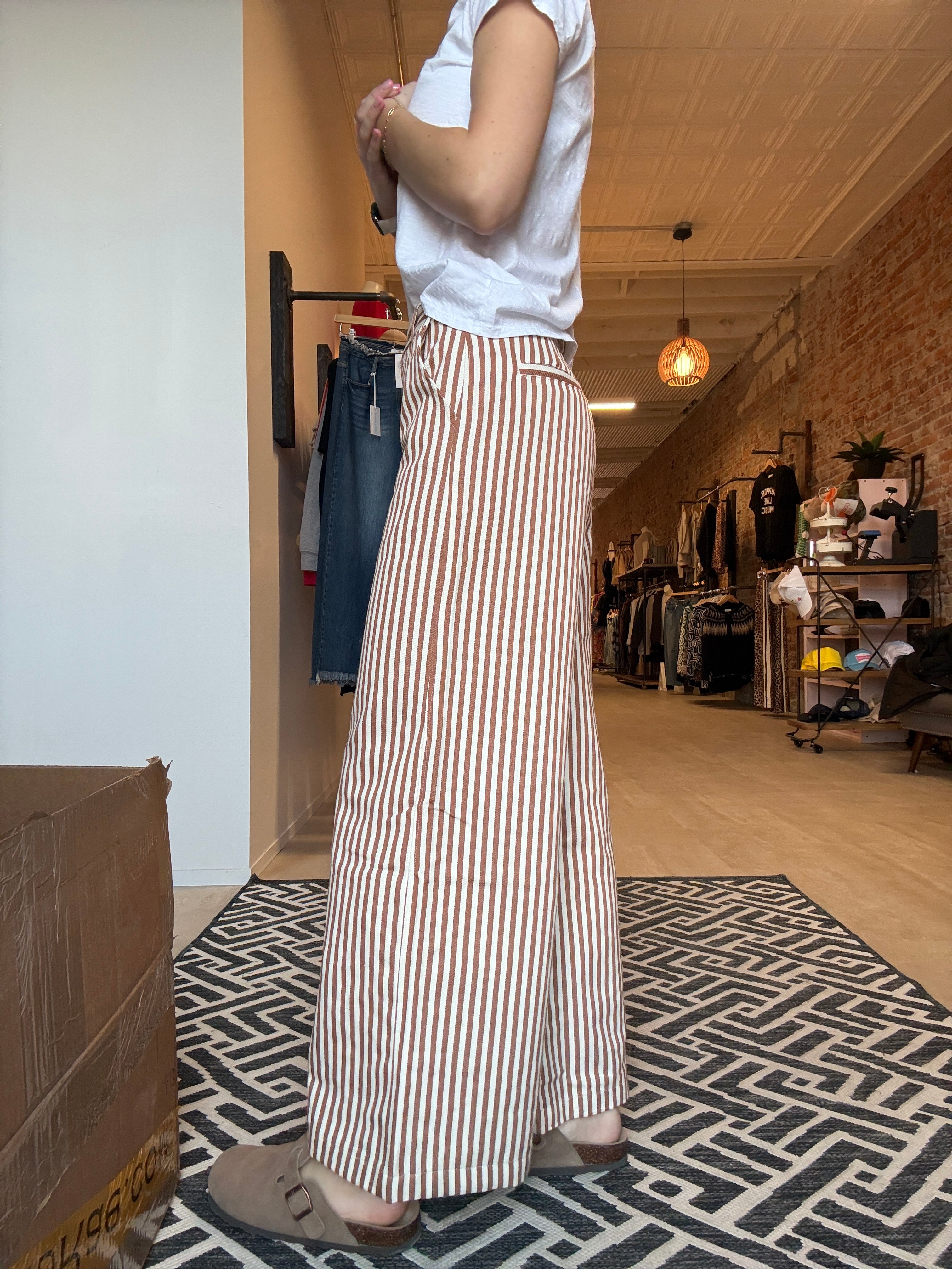 Marnie Mocha Striped Wide Leg Pants-pants-Miou Muse-The Funky Zebra Ames, Women's Fashion Boutique in Ames, Iowa