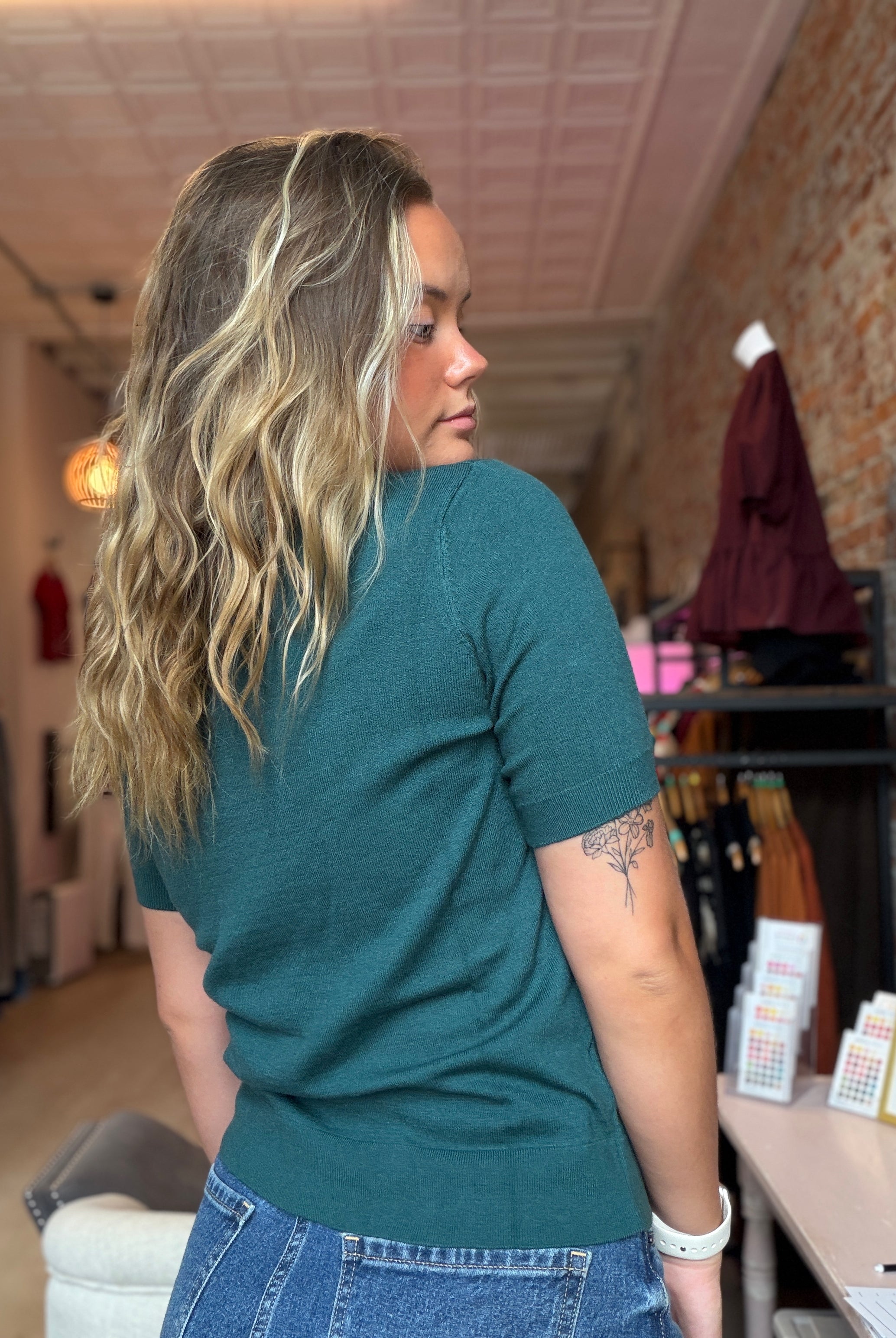 Anna Knitted Puff Sleeve Top-Short Sleeves-La Miel-The Funky Zebra Ames, Women's Fashion Boutique in Ames, Iowa