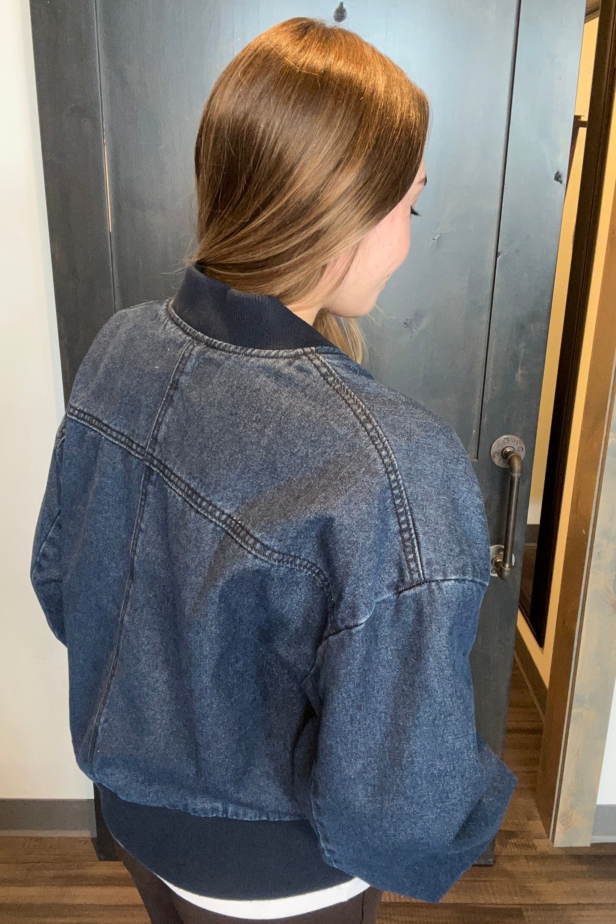 CL Mira Denim Bomber Jacket-The Funky Zebra Ames-The Funky Zebra Ames, Women's Fashion Boutique in Ames, Iowa