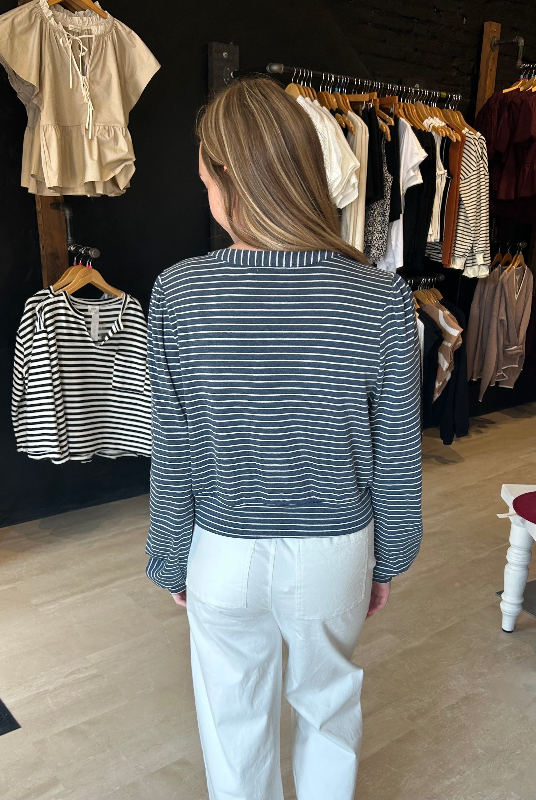 Anna Striped Button Front Blouse-The Funky Zebra Ames-The Funky Zebra Ames, Women's Fashion Boutique in Ames, Iowa