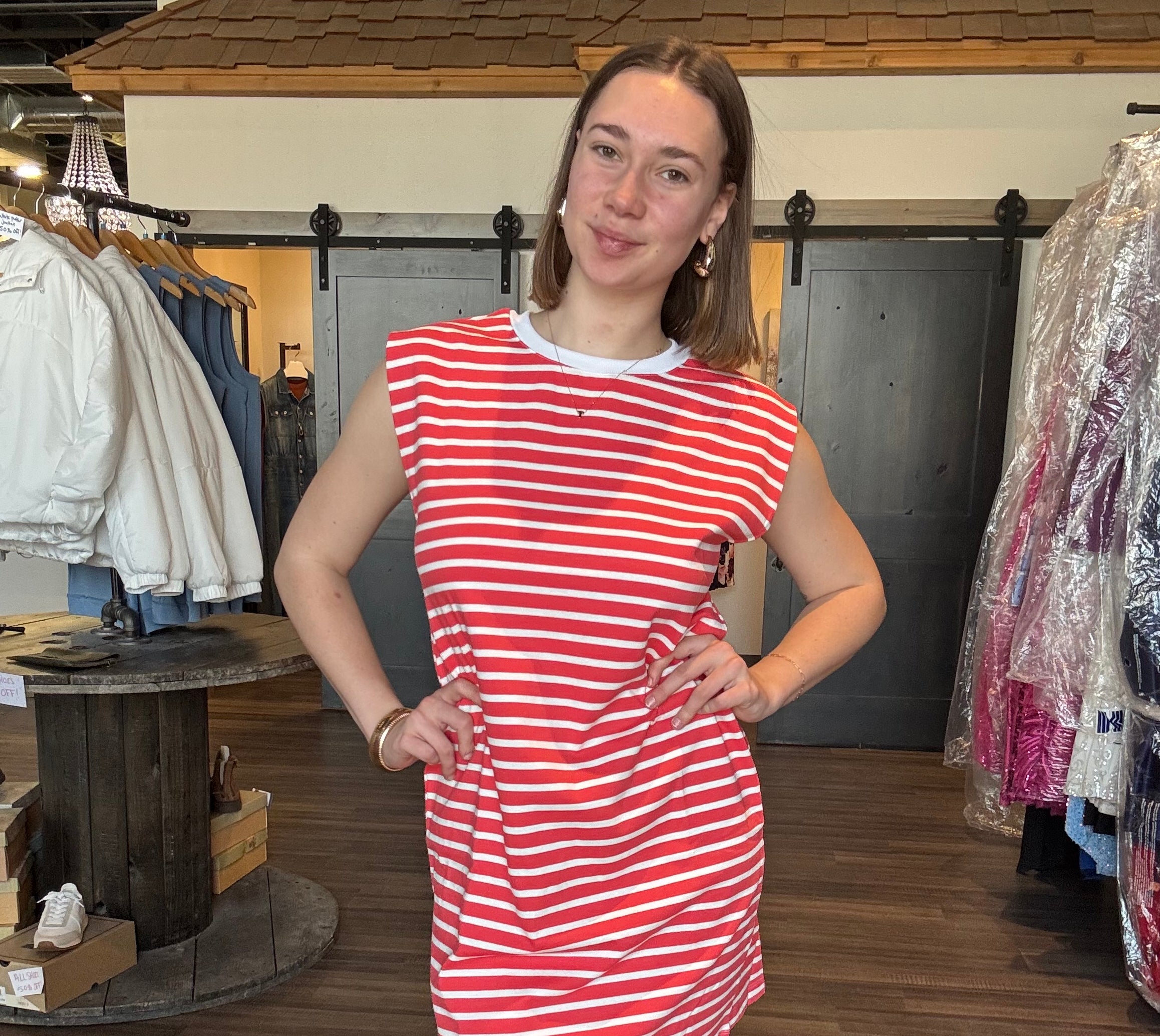 Carlie Coral Striped Dress-The Funky Zebra Ames-The Funky Zebra Ames, Women's Fashion Boutique in Ames, Iowa