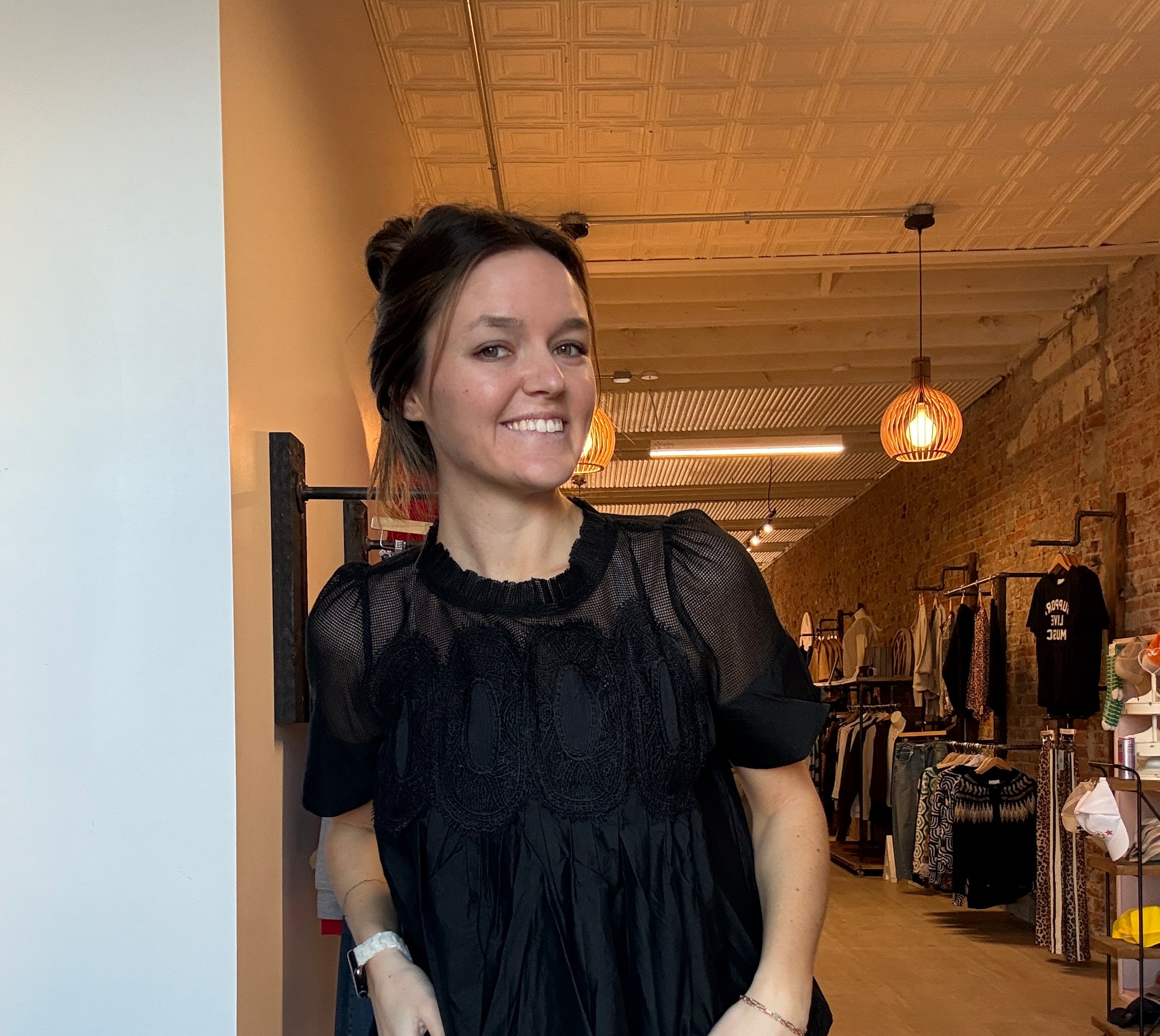 Zoey Black Mesh Puff Sleeve Top-Short Sleeves-fate-The Funky Zebra Ames, Women's Fashion Boutique in Ames, Iowa