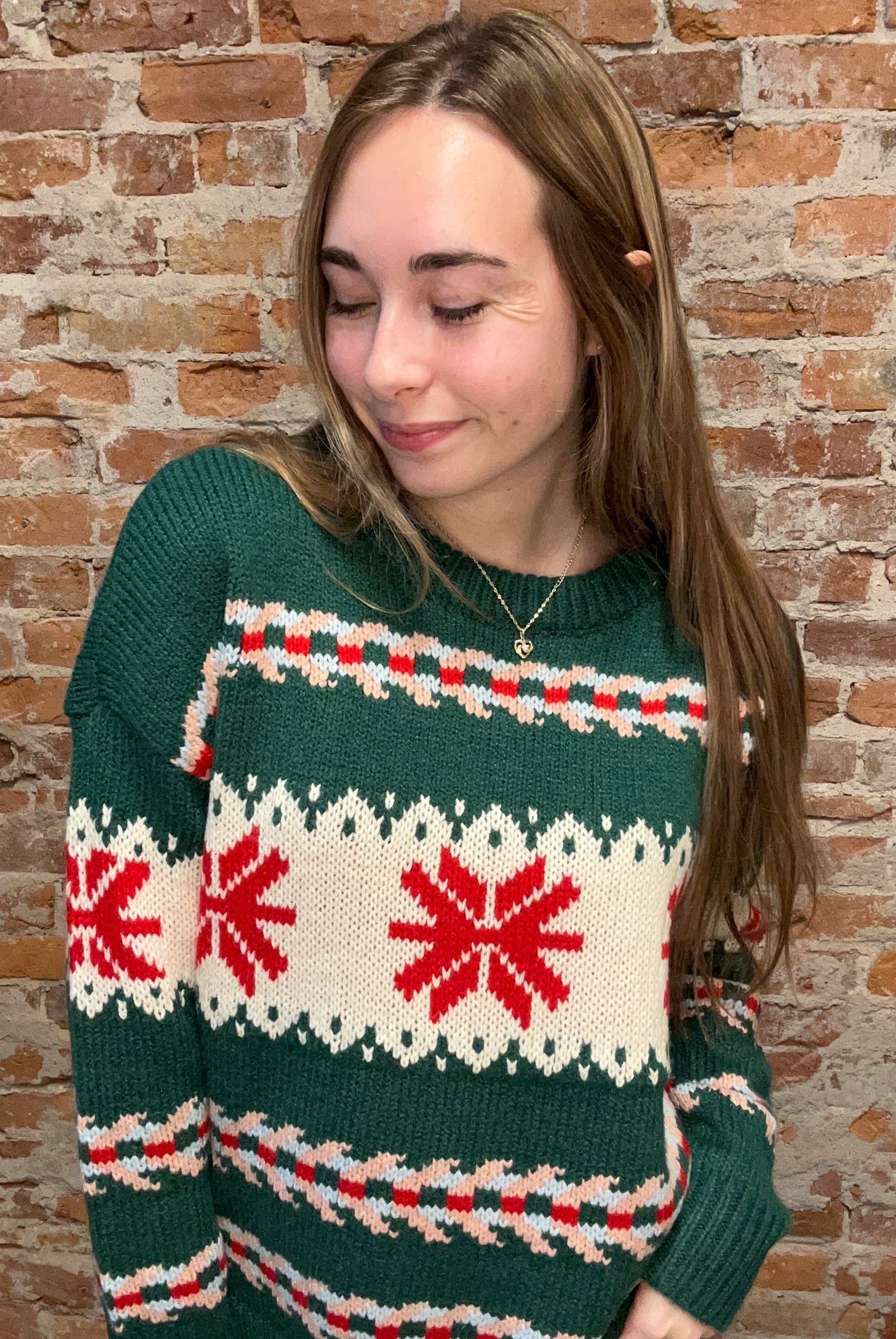 Mishel Green Holiday Sweater-Sweaters-Staccato-The Funky Zebra Ames, Women's Fashion Boutique in Ames, Iowa