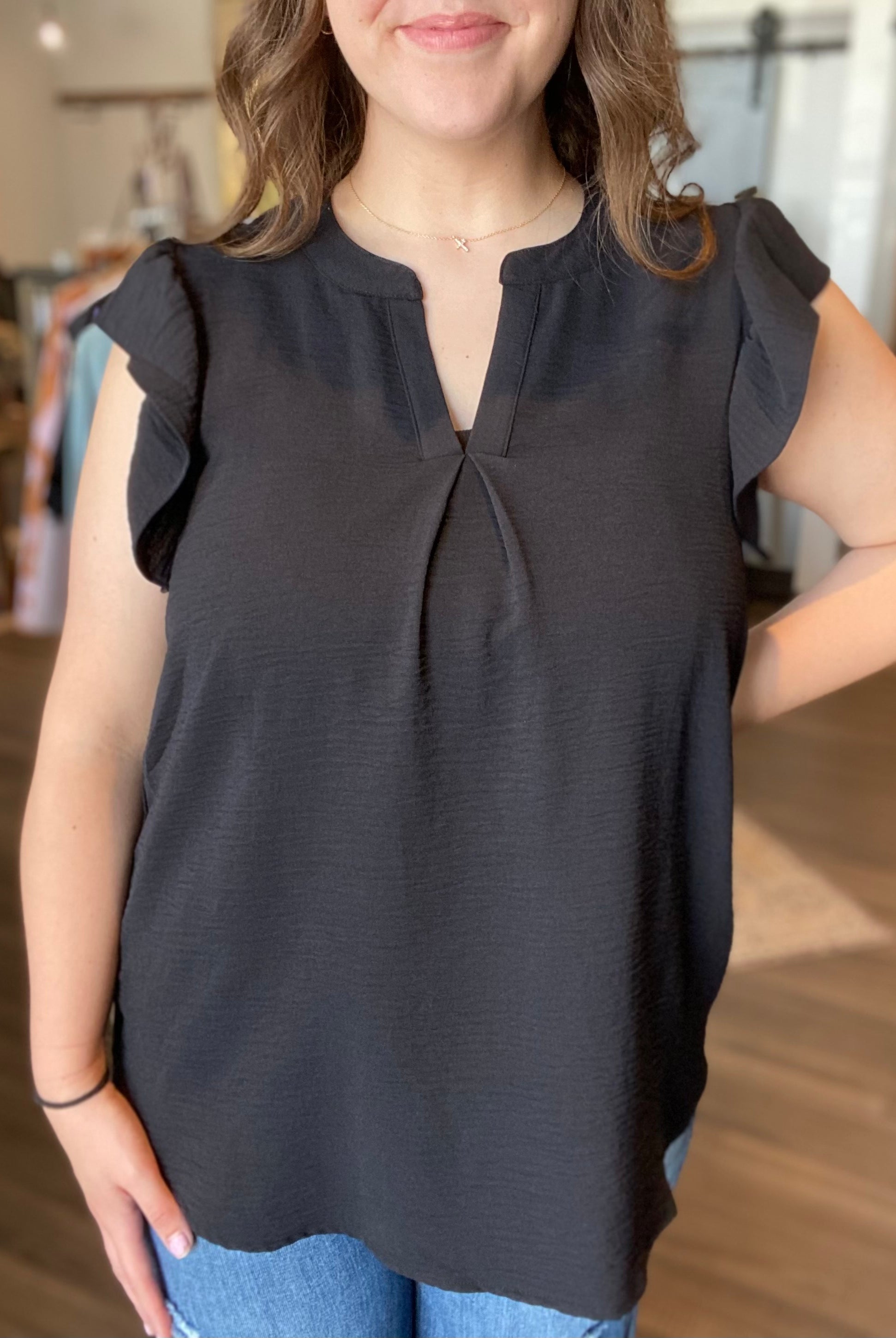 Cara Ruffle Sleeve Top-Tank Tops-Zenana-The Funky Zebra Ames, Women's Fashion Boutique in Ames, Iowa