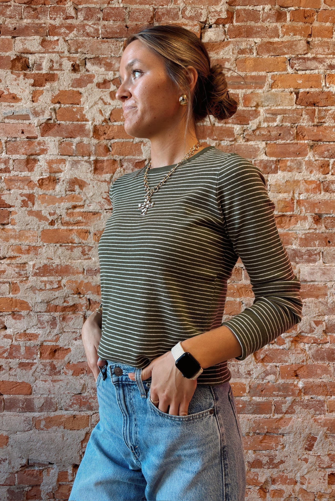 Taylor Pinstripe Sweater-apparel-Staccato-The Funky Zebra Ames, Women's Fashion Boutique in Ames, Iowa