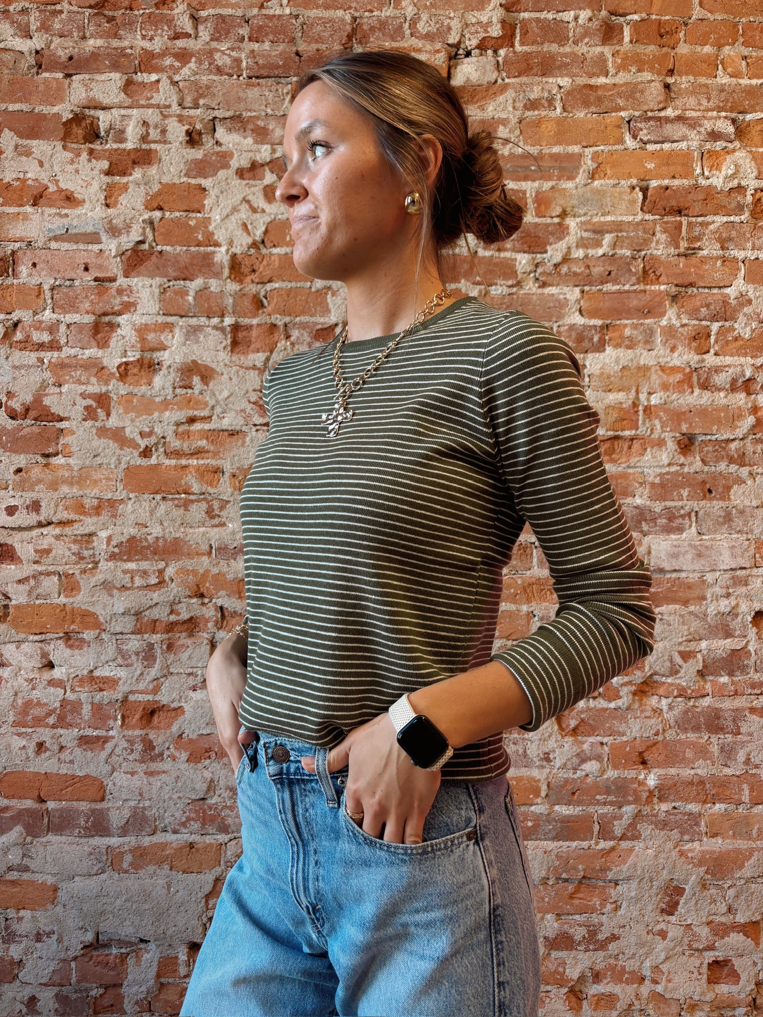 Taylor Pinstripe Sweater-apparel-Staccato-The Funky Zebra Ames, Women's Fashion Boutique in Ames, Iowa