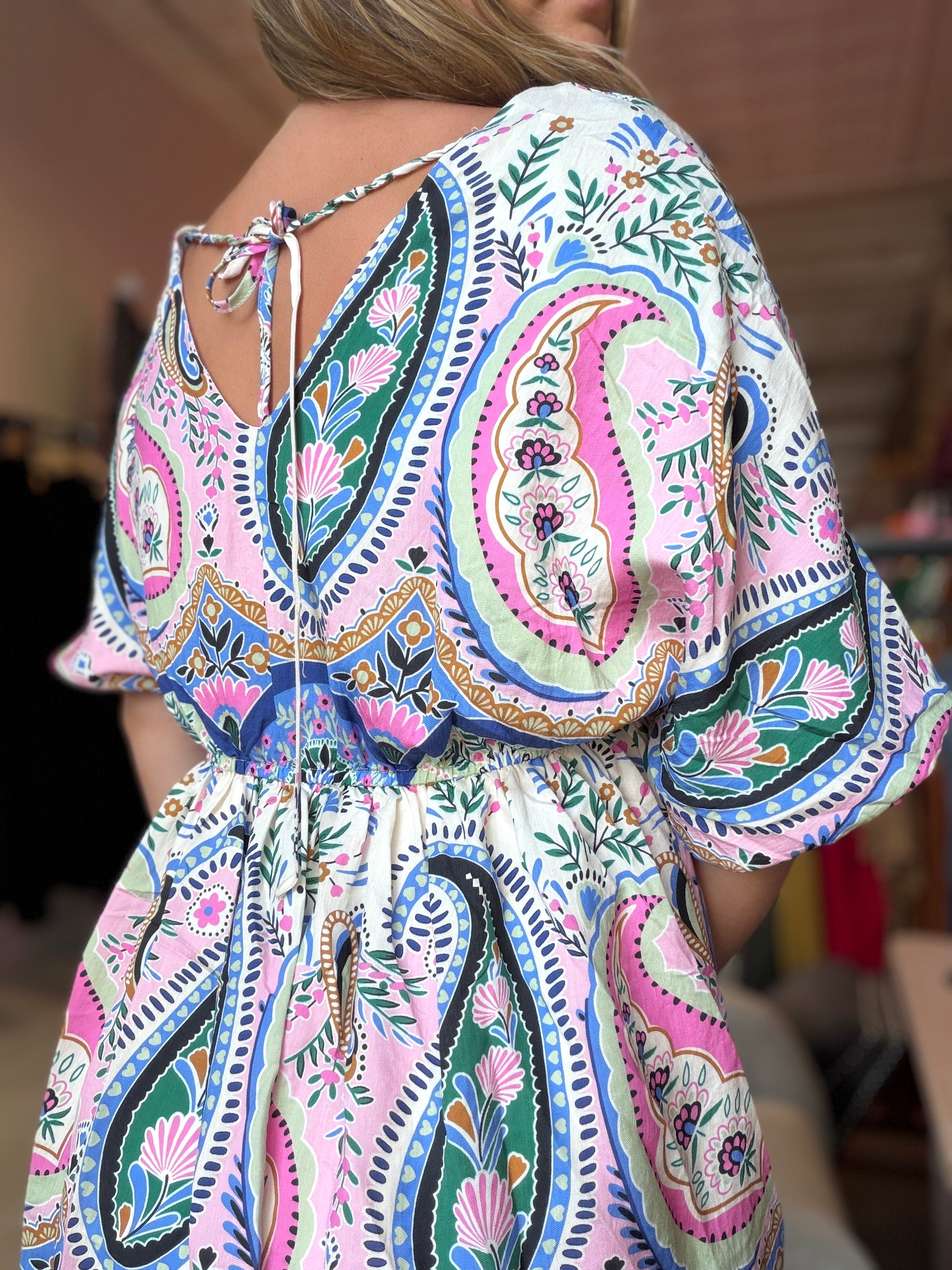 Hanna Paisley Border Print Dress-Dresses-Hayden-The Funky Zebra Ames, Women's Fashion Boutique in Ames, Iowa