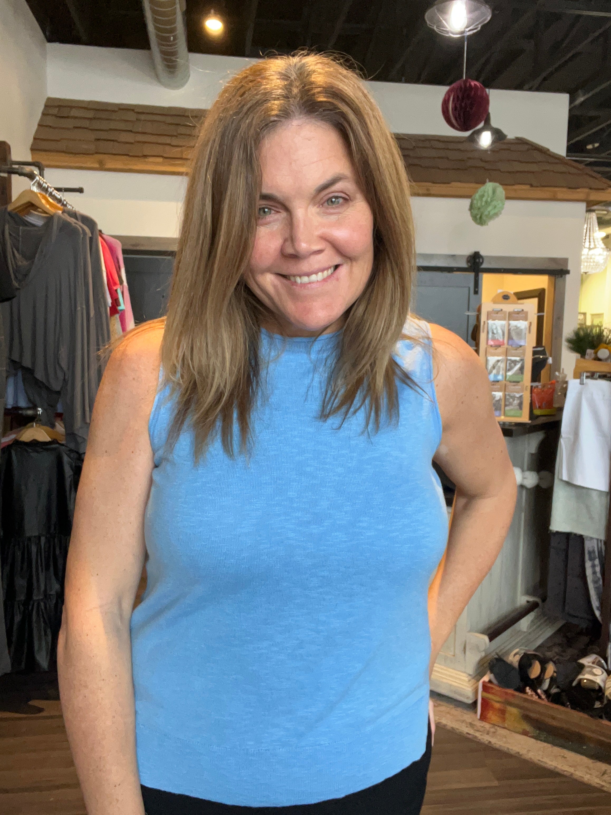Spring Blue Sweater-Tank Tops-Be Cool-The Funky Zebra Ames, Women's Fashion Boutique in Ames, Iowa