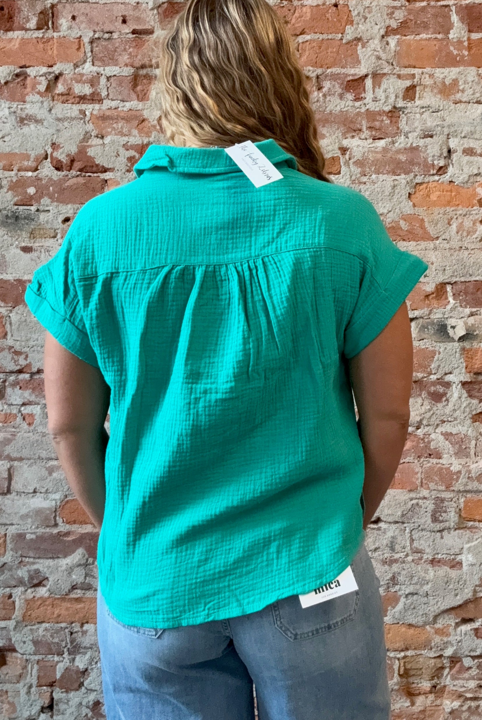 Simone Short Sleeve Gauze Button Down-Cozy Co-The Funky Zebra Ames, Women's Fashion Boutique in Ames, Iowa